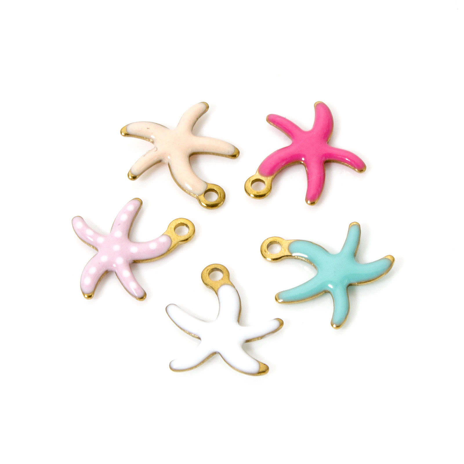 5 PCs Eco-friendly PVD Vacuum Plating 304 Stainless Steel Ocean Jewelry Charms 18K Real Gold Plated Multicolor Star Fish Enamel 10.5mm x 10mm の画像