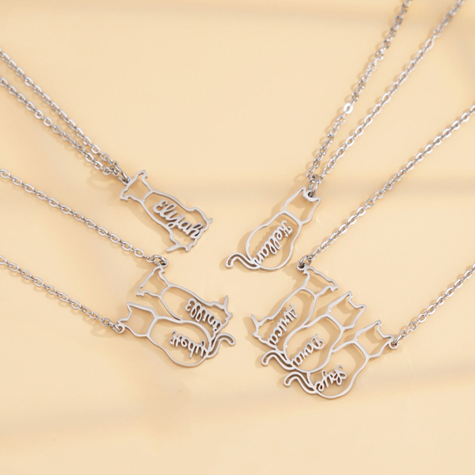 Bild von 304 Edelstahl Personalisierte Namenskette Personalisierter Buchstaben-Charm-Anhänger Katze 45cm lang