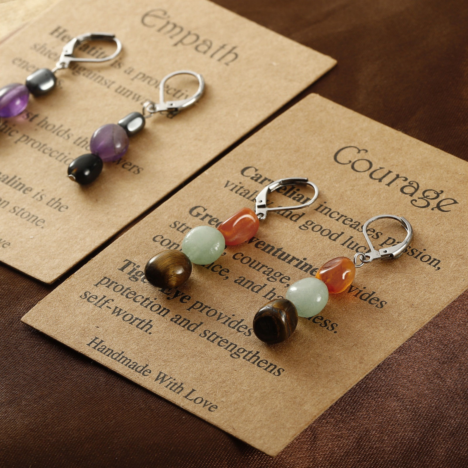 1 Pair 304 Stainless Steel & Gemstone Earrings Silver Tone Irregular 4.5cm x 0.7cm の画像