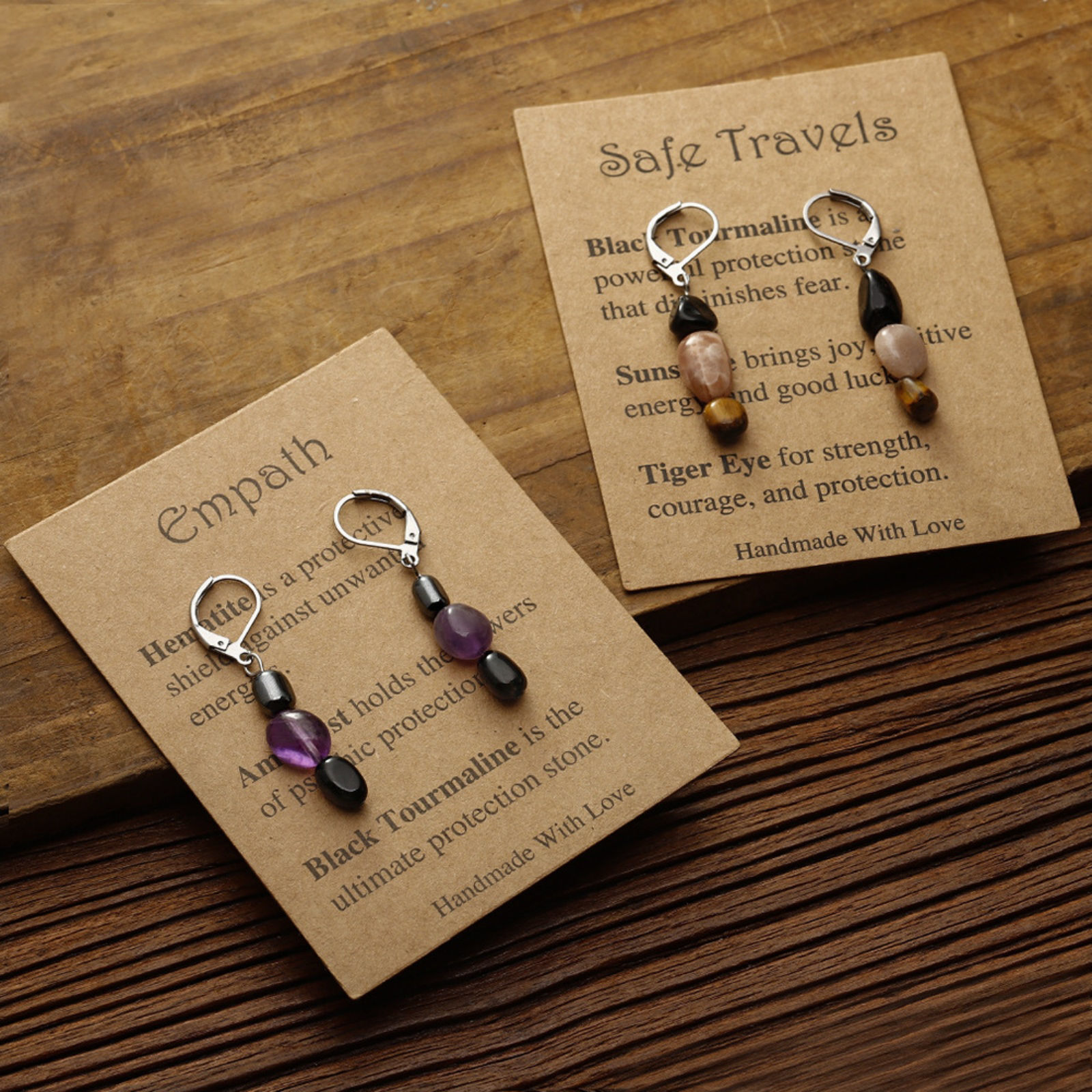 1 Pair 304 Stainless Steel & Gemstone Earrings Silver Tone Irregular 4.5cm x 0.7cm の画像