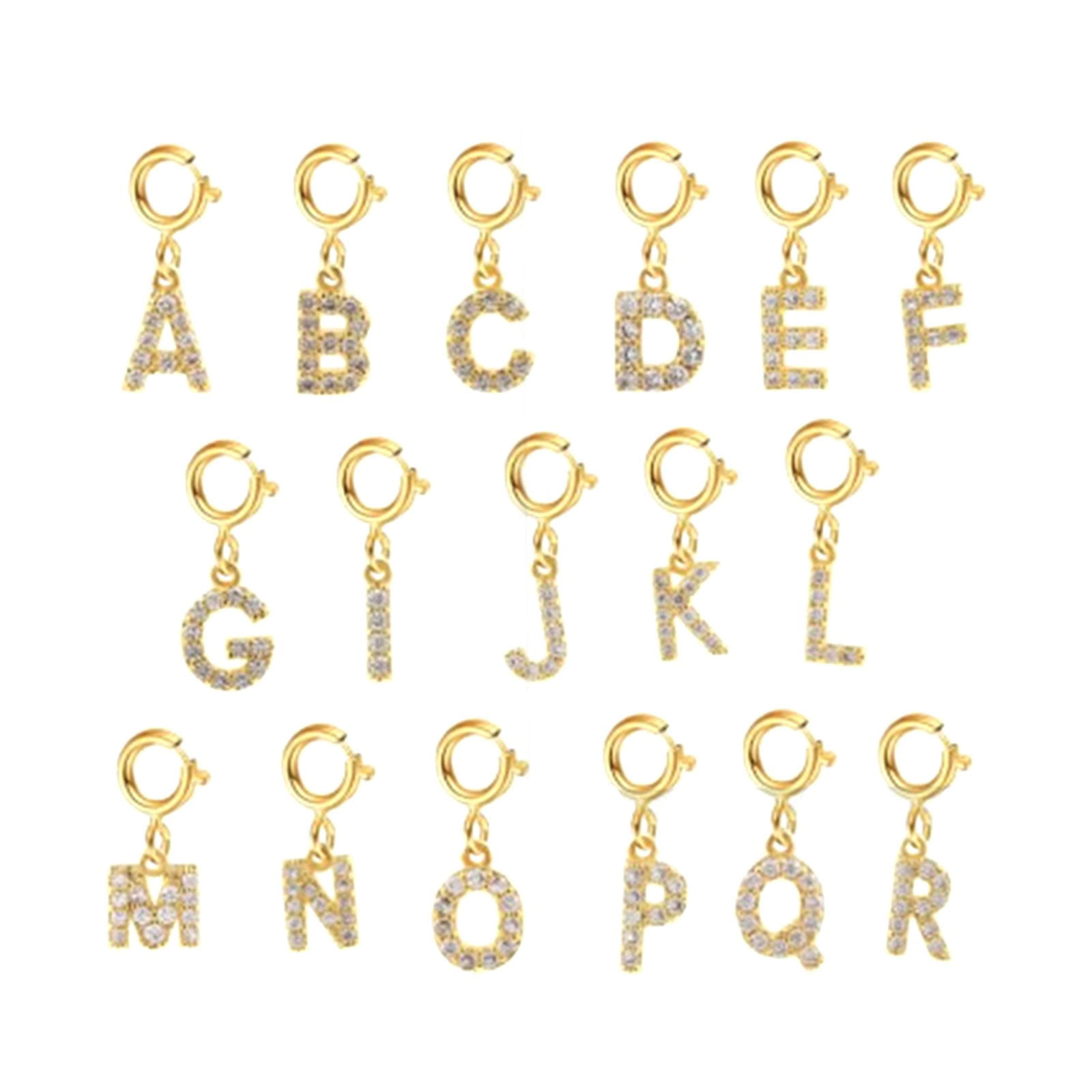 Image de 1 Pièce Breloque avec Fermoir Mousqueton en 304 Acier Inoxydable Revêtement sous Vide PVD Respectueux de l'Environnement Micro Pave Alphabet Majuscule Lettre Initiale Plaqué Or 18K Gravé Mots" A-Z " Avec Fermoir à Ressort 14mm x 10mm