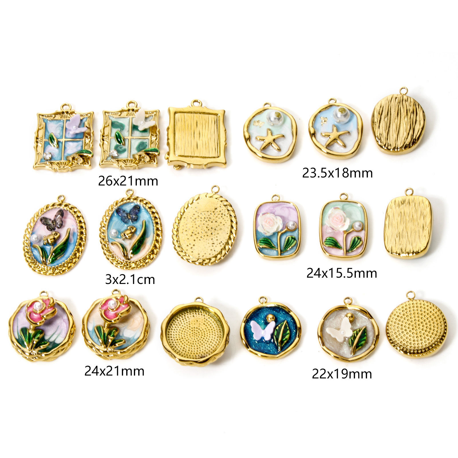 Imagen de 1 Unidad Recubrimiento al Vacío PVD Ecológico 304 Acero Inoxidable Estilo de Pintura al Óleo Colgantes Mariposa 18K Oro Real Chapado Multicolor Flor Esmalte
