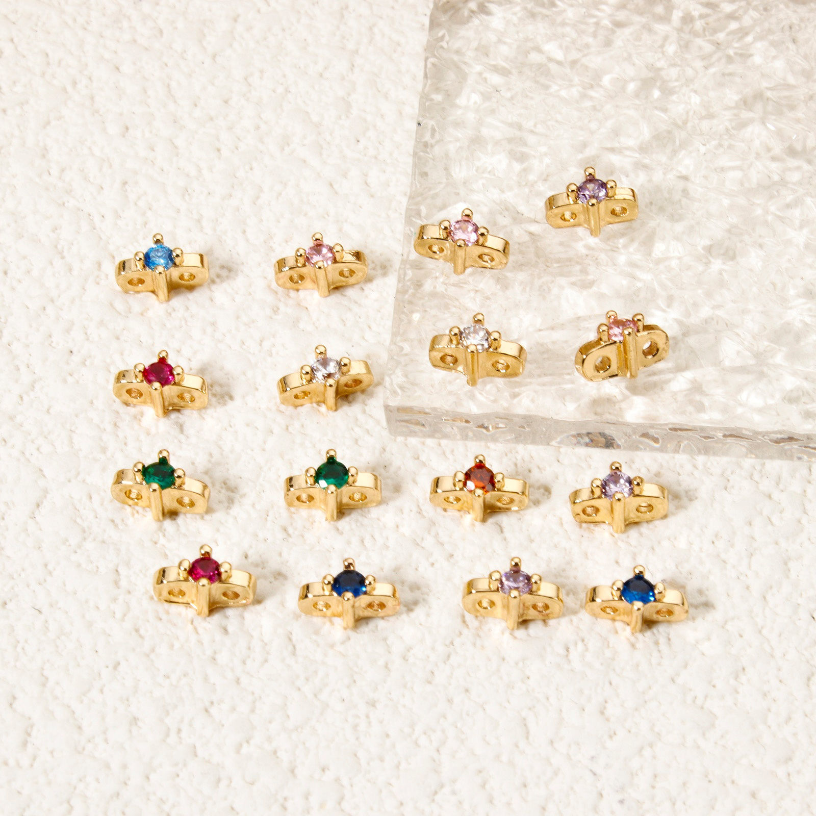 Immagine di 5 Pz Ecologico Ottone Perline Distanziatrici per Gioielli Fai-da-te che Fanno Risultati 14K Vero Oro Placcato Stella 7mm x 3.5mm, Buco: Circa 0.8mm