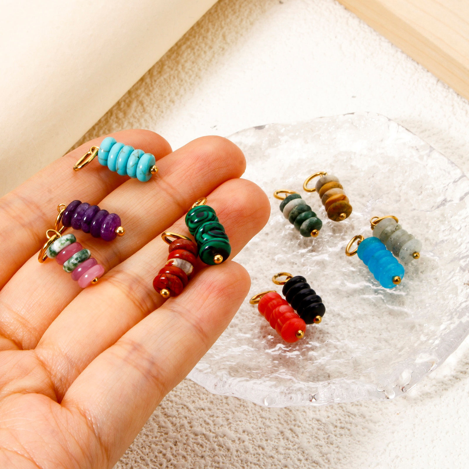 Immagine di 2 PCs Eco-friendly PVD Vacuum Plating 304 Stainless Steel & Gemstone Charms 18K Real Gold Plated Multicolor Abacus 21mm x 6mm