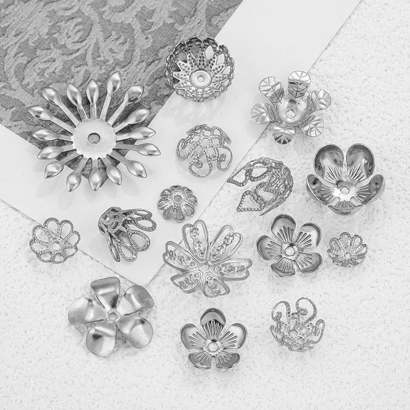 Immagine di 50 PCs 304 Stainless Steel Cabochon Frame Settings Flower Silver Tone