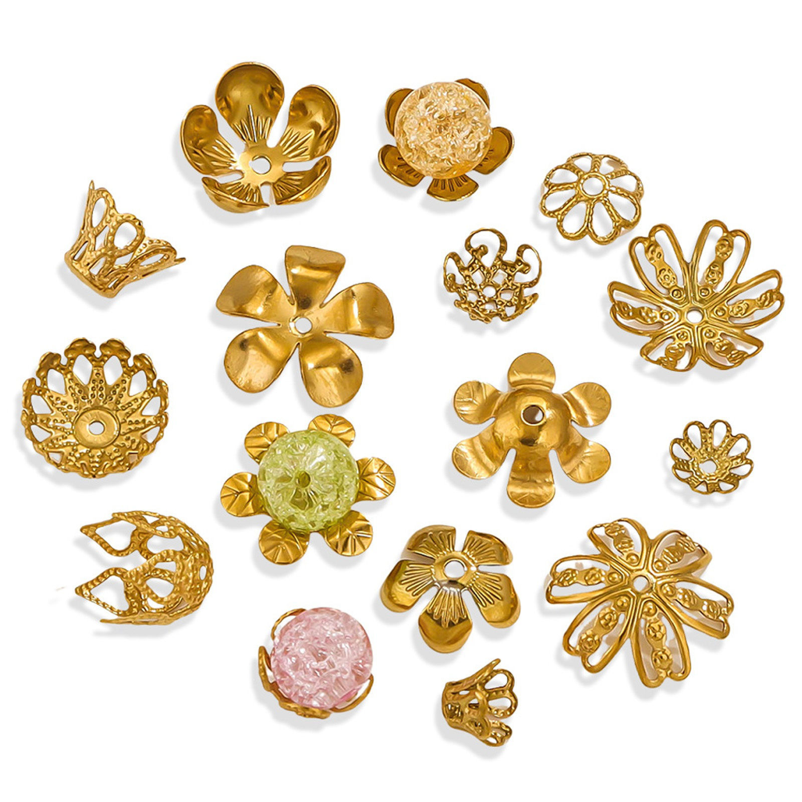 Immagine di 10 PCs Vacuum Plating 304 Stainless Steel Cabochon Frame Settings Flower 18K Gold Plated