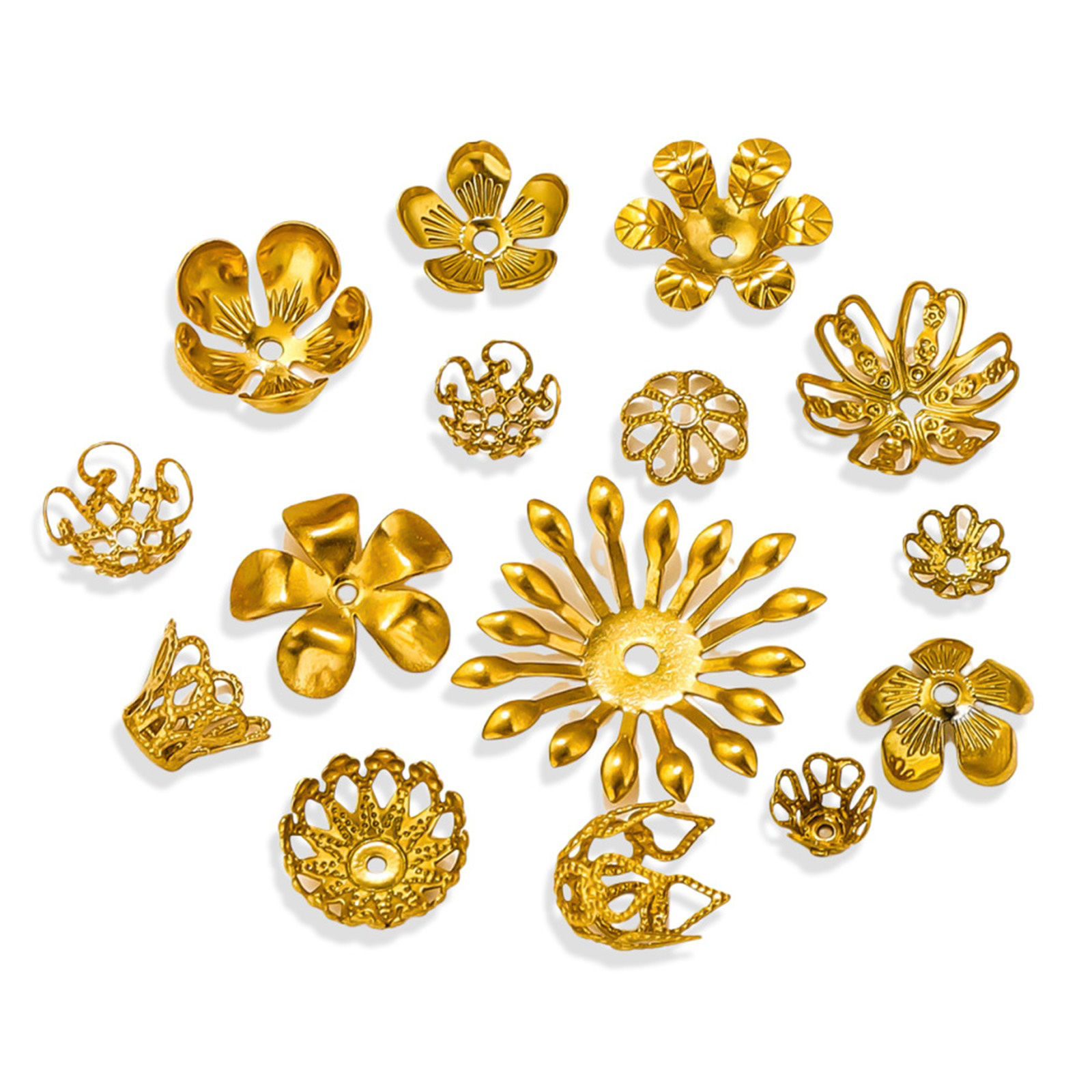 Immagine di 10 PCs Vacuum Plating 304 Stainless Steel Cabochon Frame Settings Flower 18K Gold Plated