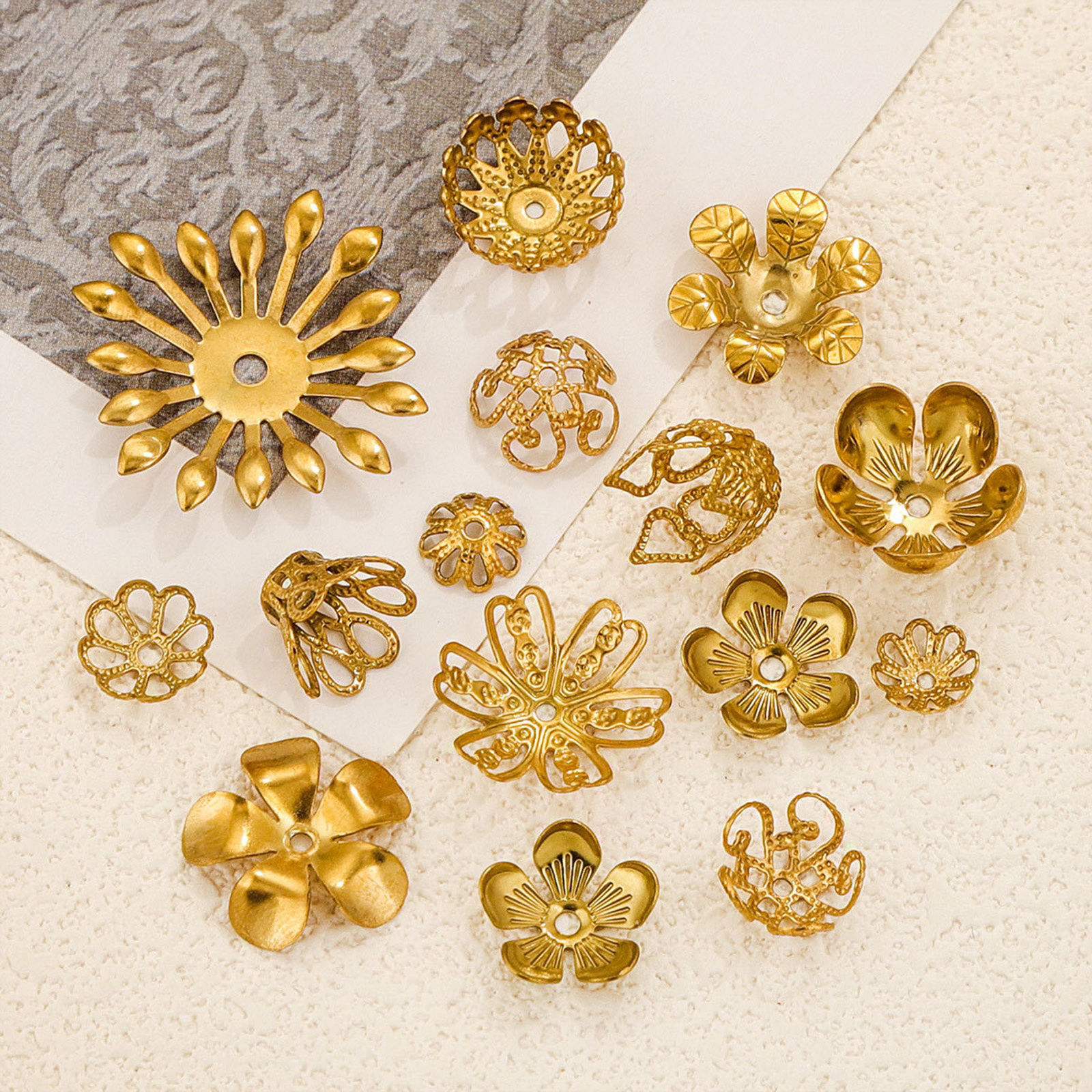 Immagine di 10 PCs Vacuum Plating 304 Stainless Steel Cabochon Frame Settings Flower 18K Gold Plated