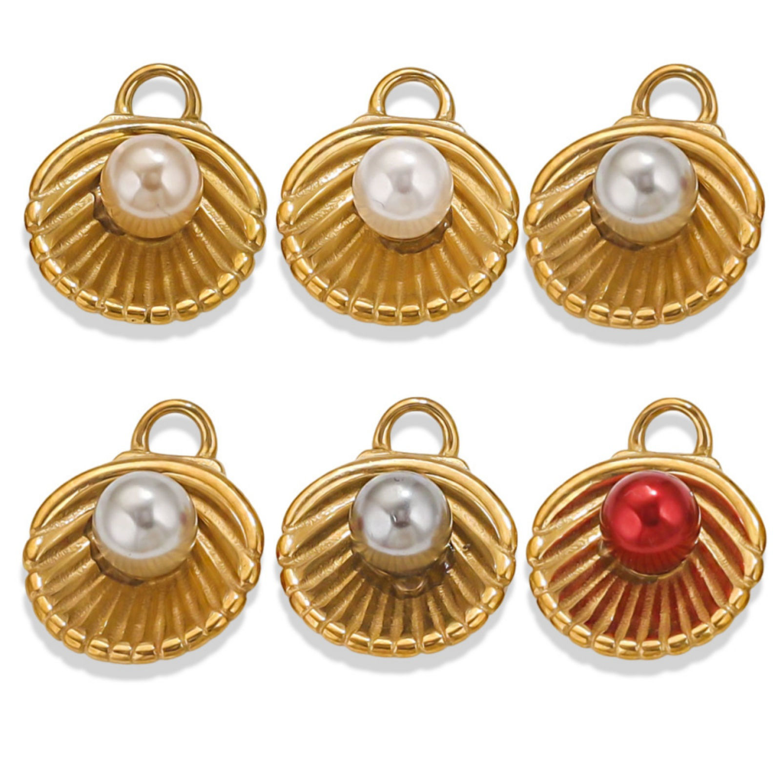 Immagine di 1 Pz Placcatura Sottovuoto PVD Ecologica 304 Acciaio Inossidabile Ciondoli Conchiglia Placcato Oro 18K Shell Imitazione Perla 18.5mm x 14mm