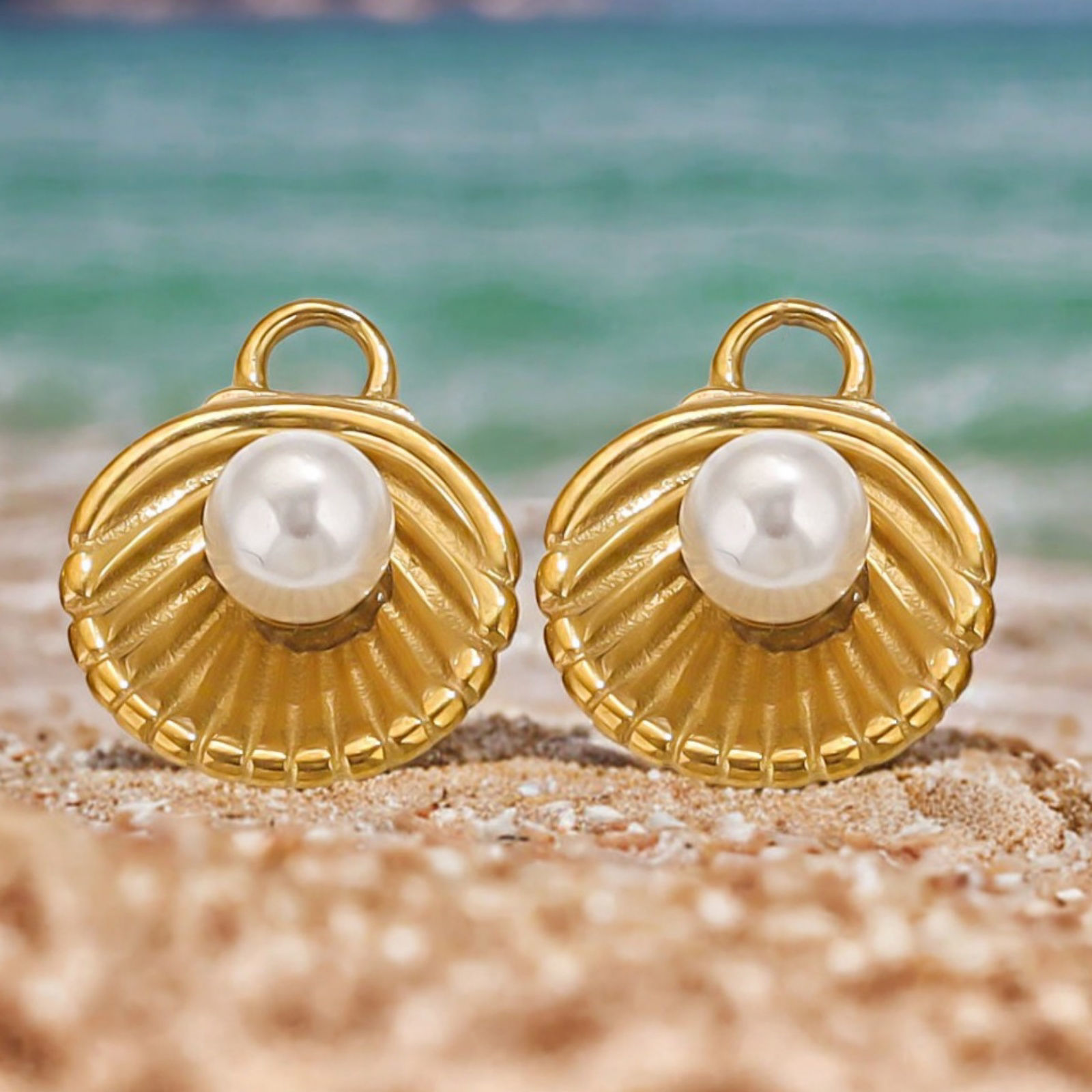 Immagine di 1 Pz Placcatura Sottovuoto PVD Ecologica 304 Acciaio Inossidabile Ciondoli Conchiglia Placcato Oro 18K Shell Imitazione Perla 18.5mm x 14mm