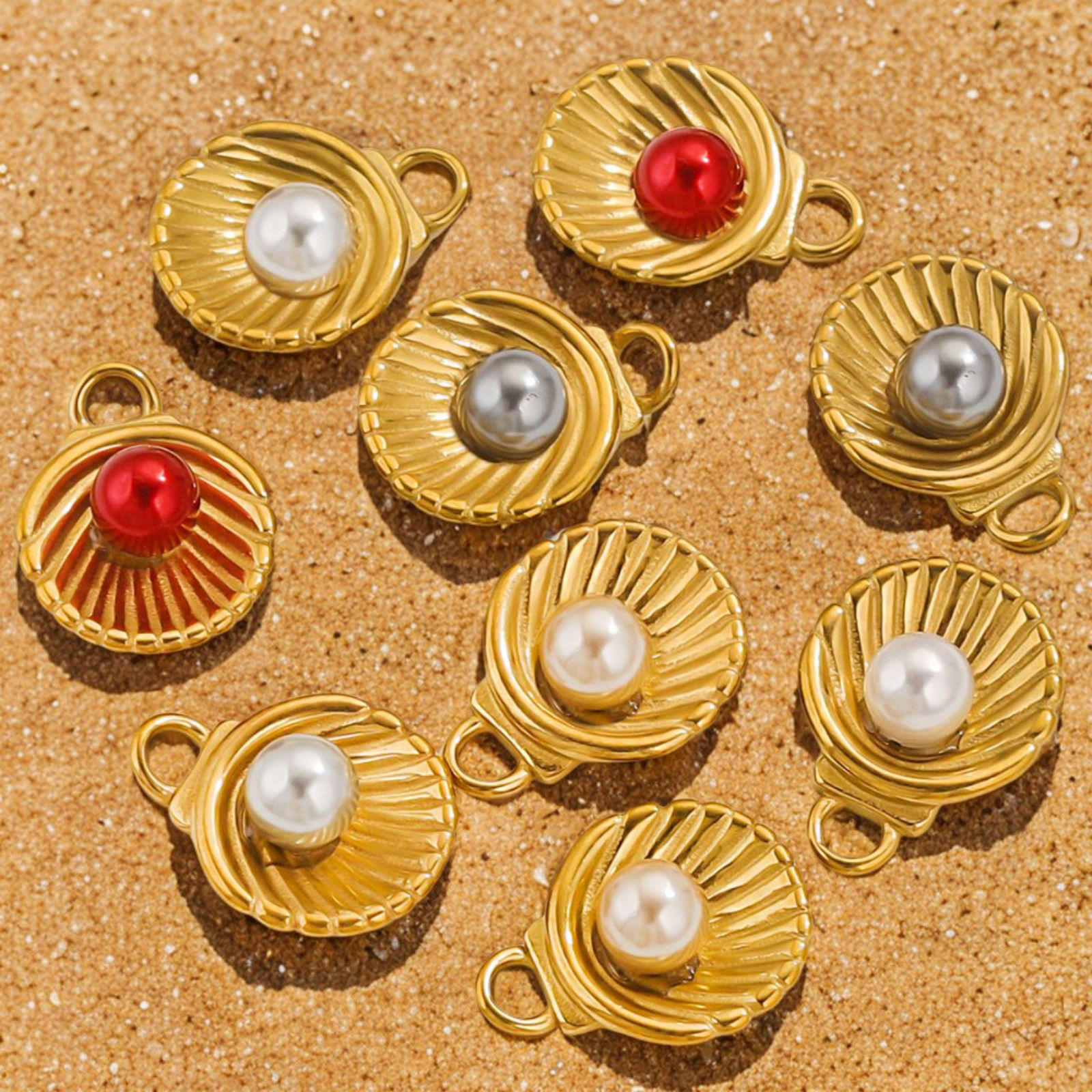 Immagine di 1 Pz Placcatura Sottovuoto PVD Ecologica 304 Acciaio Inossidabile Ciondoli Conchiglia Placcato Oro 18K Shell Imitazione Perla 18.5mm x 14mm