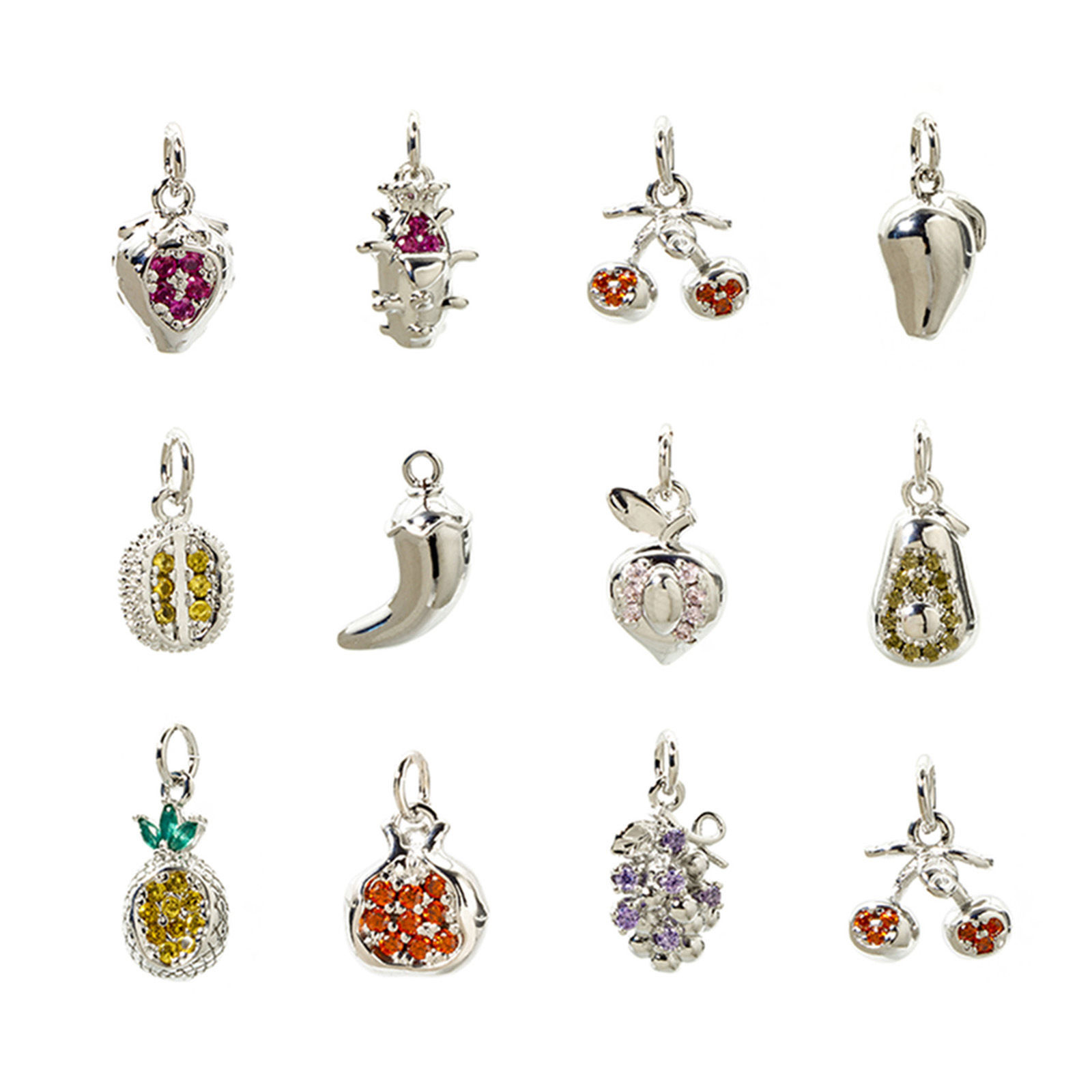Immagine di 2 Pz Ottone Ciondoli Platino Placcato Frutta 3D Multicolore Cubic Zirconiae