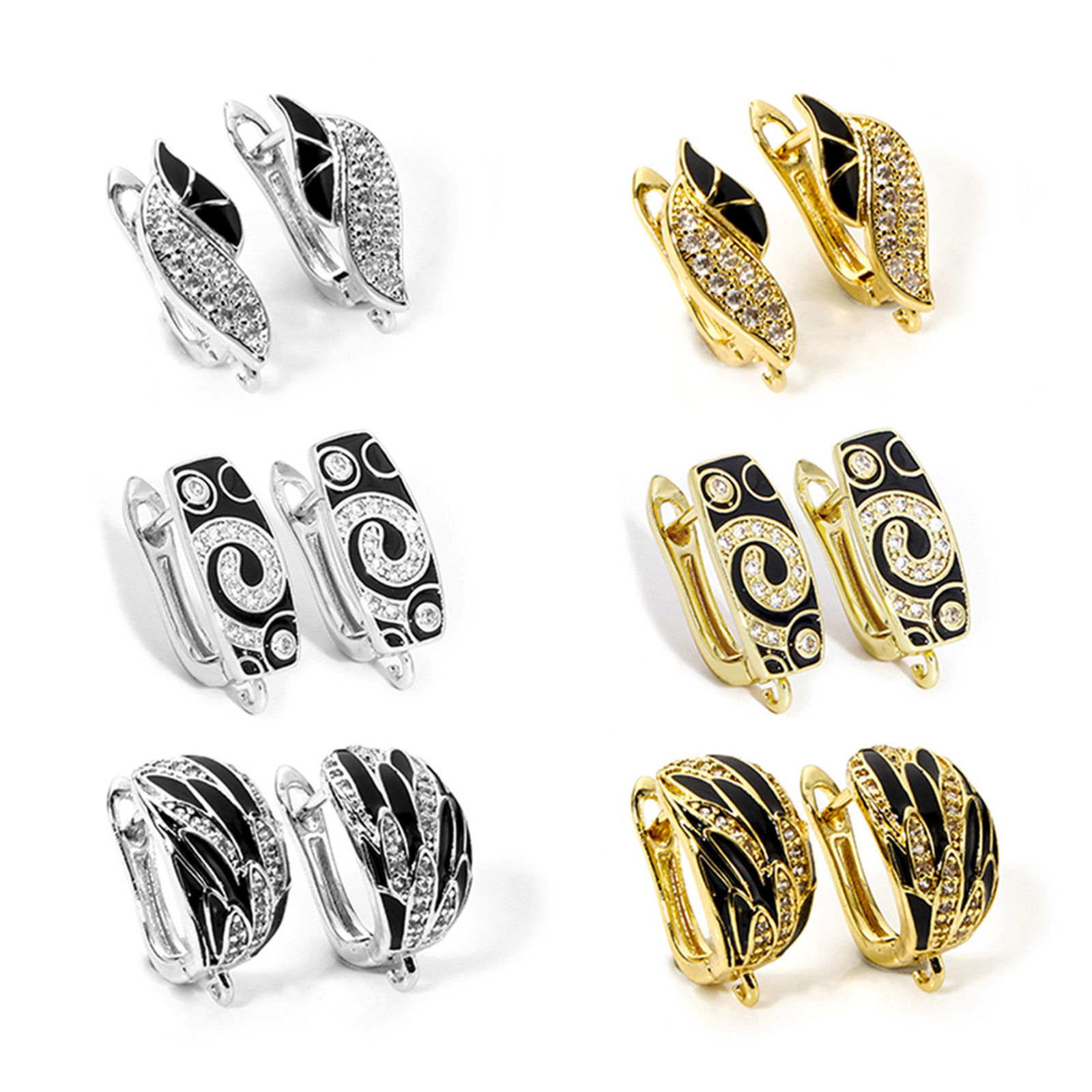 Picture of Brass Enamel Hoop Earrings Multicolor Black Clear Cubic Zirconia With Loop
