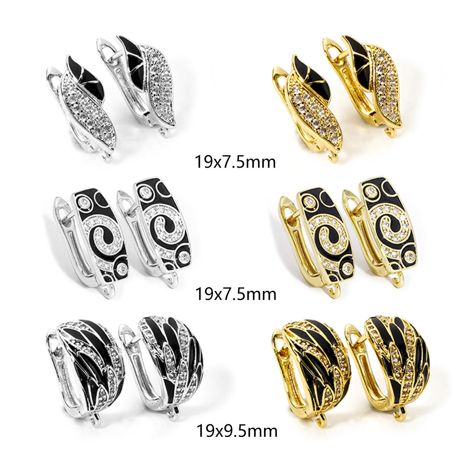 Picture of Brass Enamel Hoop Earrings Multicolor Black Clear Cubic Zirconia With Loop