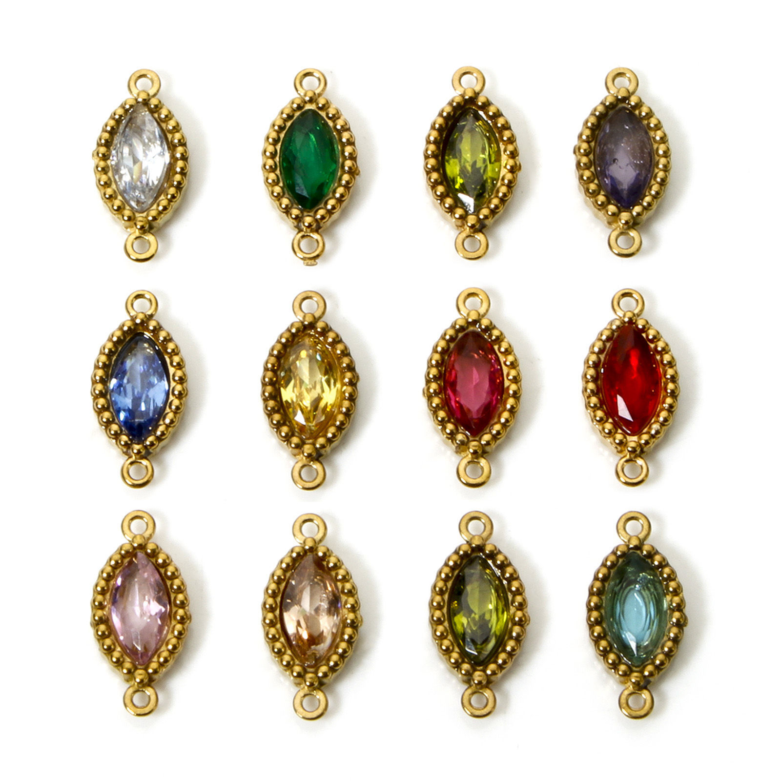 Immagine di 5 Pz Placcatura Sottovuoto PVD Ecologica 304 Acciaio Inossidabile Geometrico Pendenti Charms Connettori Olive Placcato Oro 18K Multicolore Strass 13mm x 6mm