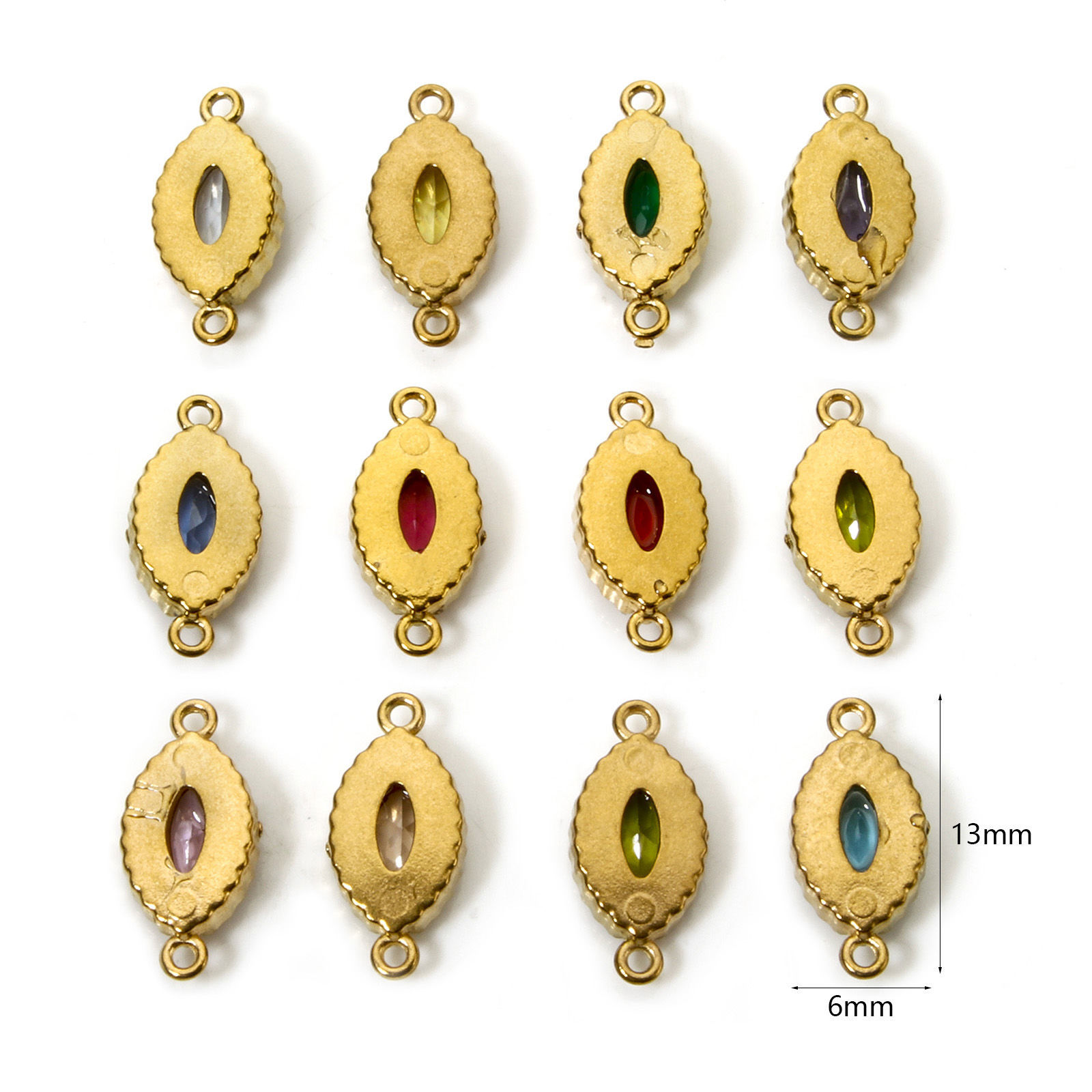 Immagine di 5 Pz Placcatura Sottovuoto PVD Ecologica 304 Acciaio Inossidabile Geometrico Pendenti Charms Connettori Olive Placcato Oro 18K Multicolore Strass 13mm x 6mm