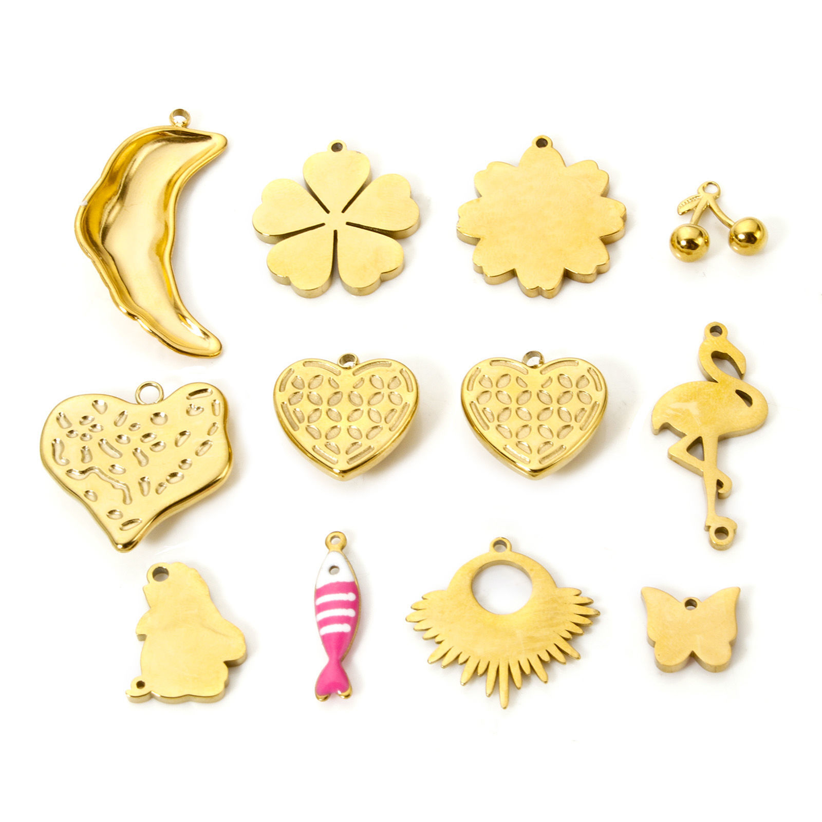 Picture of Eco-friendly PVD Vacuum Plating 304 Stainless Steel Charms 18K Real Gold Plated Bride & Groom Cherry Blossom Sakura Flower Enamel