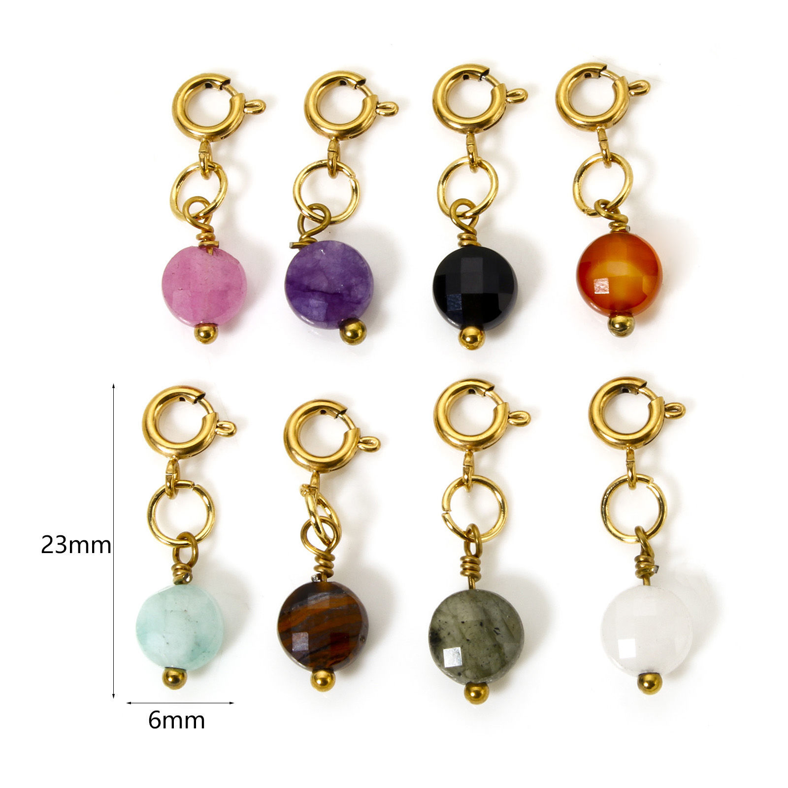 Bild von Umweltfreundliche PVD-Vakuumbeschichtung 304 Edelstahl & Halbedelstein Charms Anhängerträger für Vintage Armband Rund Scheibe 18K Vergoldet 23mm x 6mm
