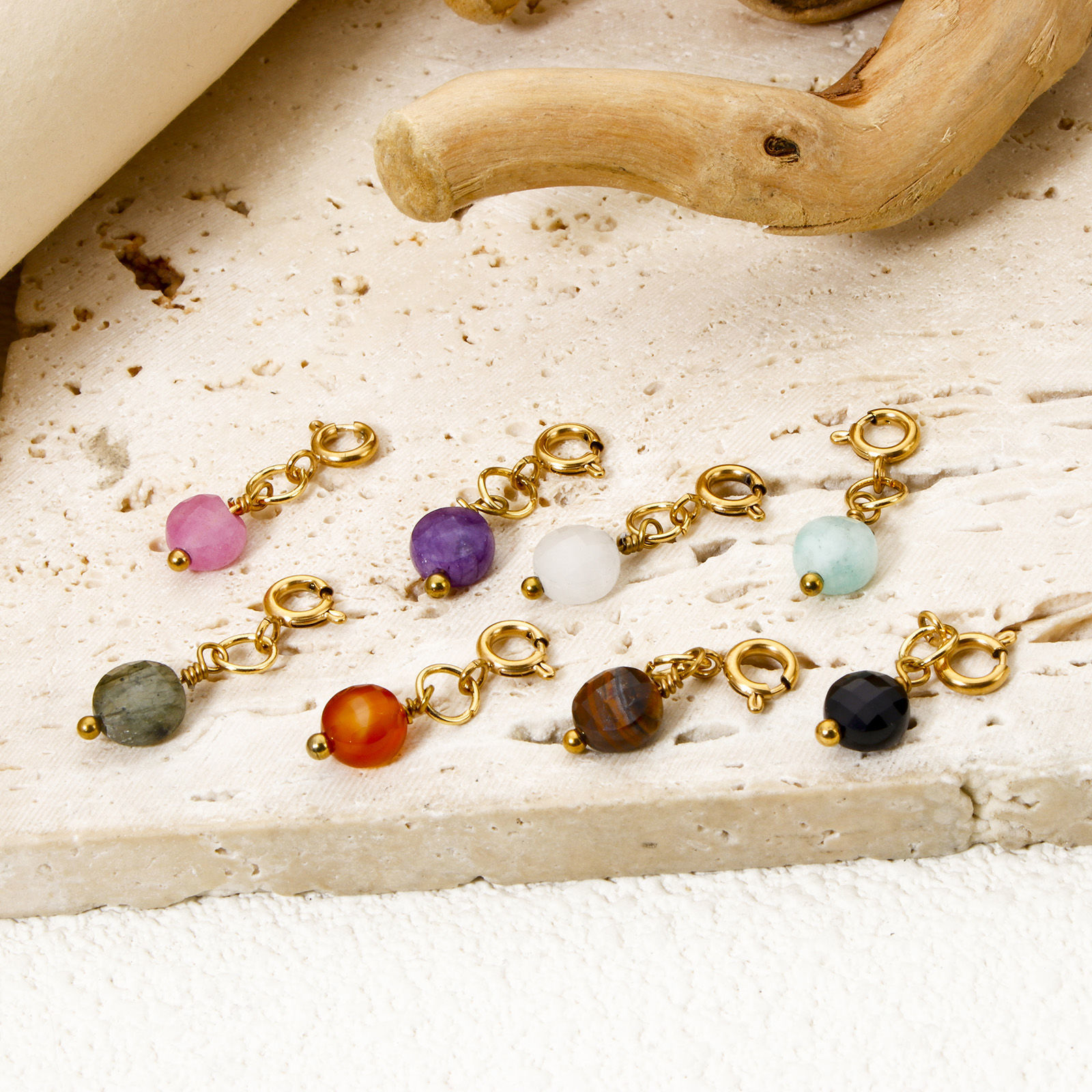 Bild von Umweltfreundliche PVD-Vakuumbeschichtung 304 Edelstahl & Halbedelstein Charms Anhängerträger für Vintage Armband Rund Scheibe 18K Vergoldet 23mm x 6mm