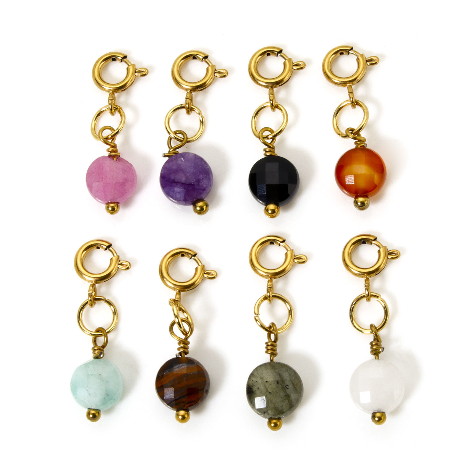 Bild von Umweltfreundliche PVD-Vakuumbeschichtung 304 Edelstahl & Halbedelstein Charms Anhängerträger für Vintage Armband Rund Scheibe 18K Vergoldet 23mm x 6mm