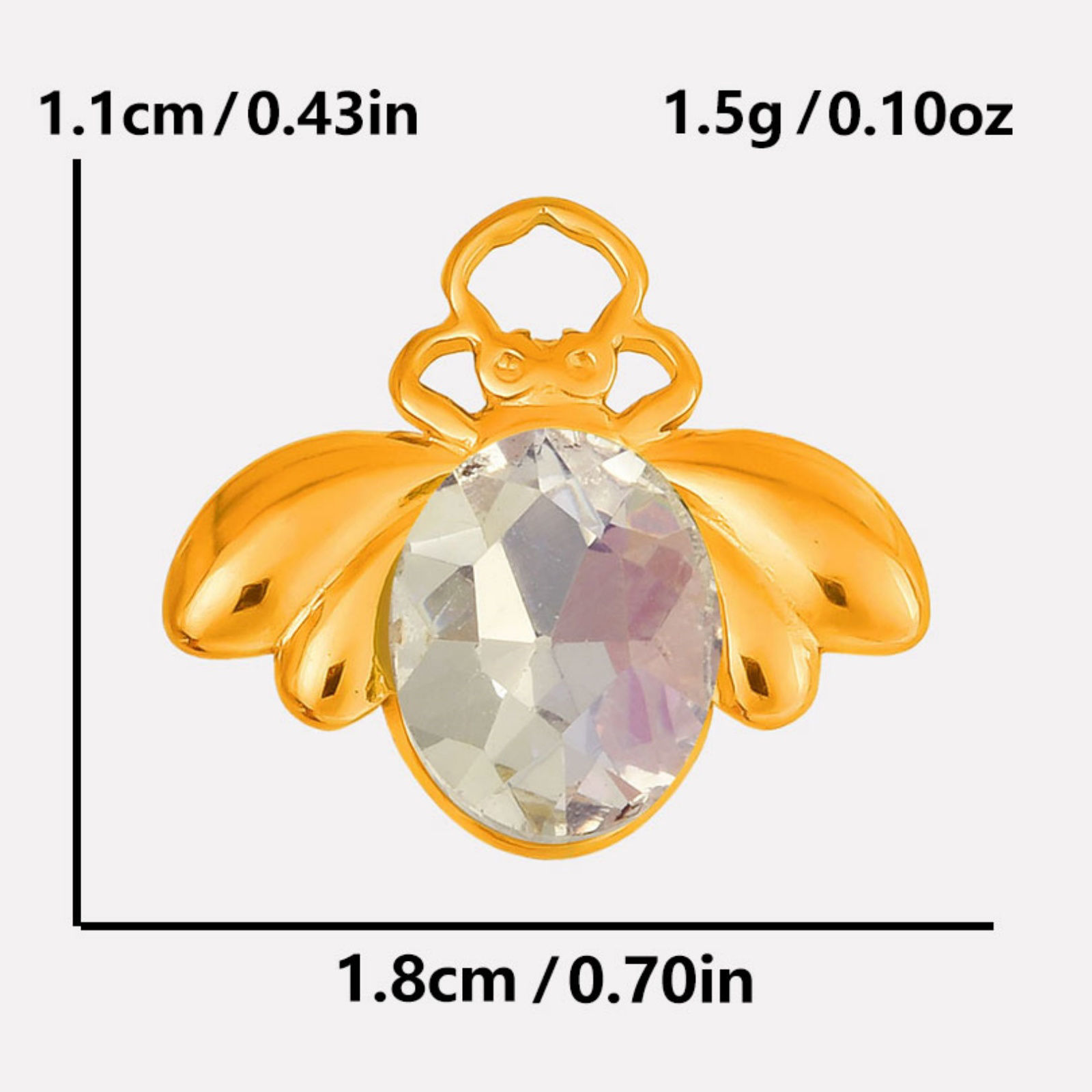 2 個 304ステンレス鋼 昆虫 チャーム 蜂 多色 ラインストーン 11mm x 18mm、 の画像
