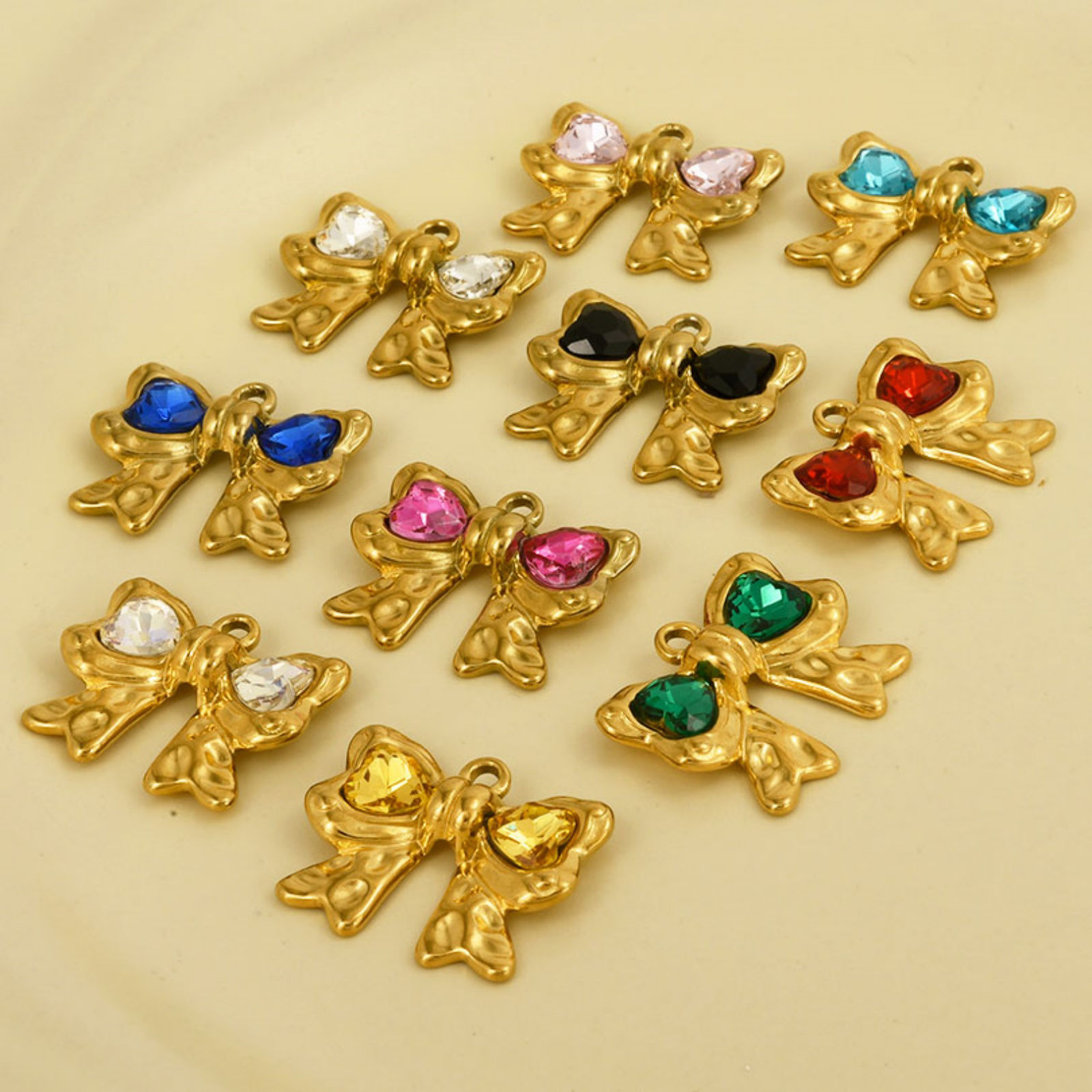 Immagine di 2 PCs 304 Stainless Steel & Rhinestone Clothes Charms Bowknot 18mm x 22mm