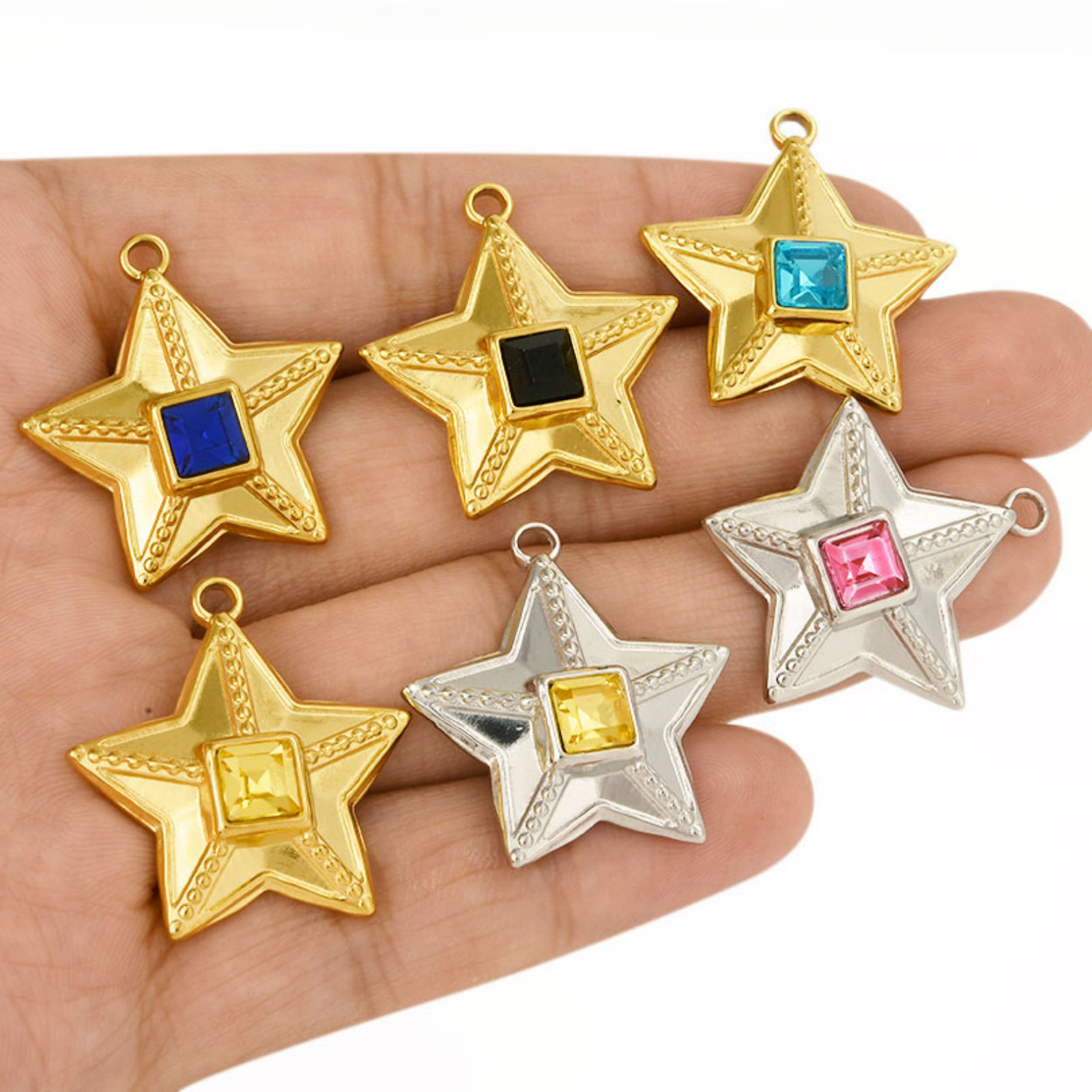Immagine di 2 Pz 304 Acciaio Inossidabile Galassia Ciondoli Stella a Cinque Punte Multicolore Strass 25mm x 24mm