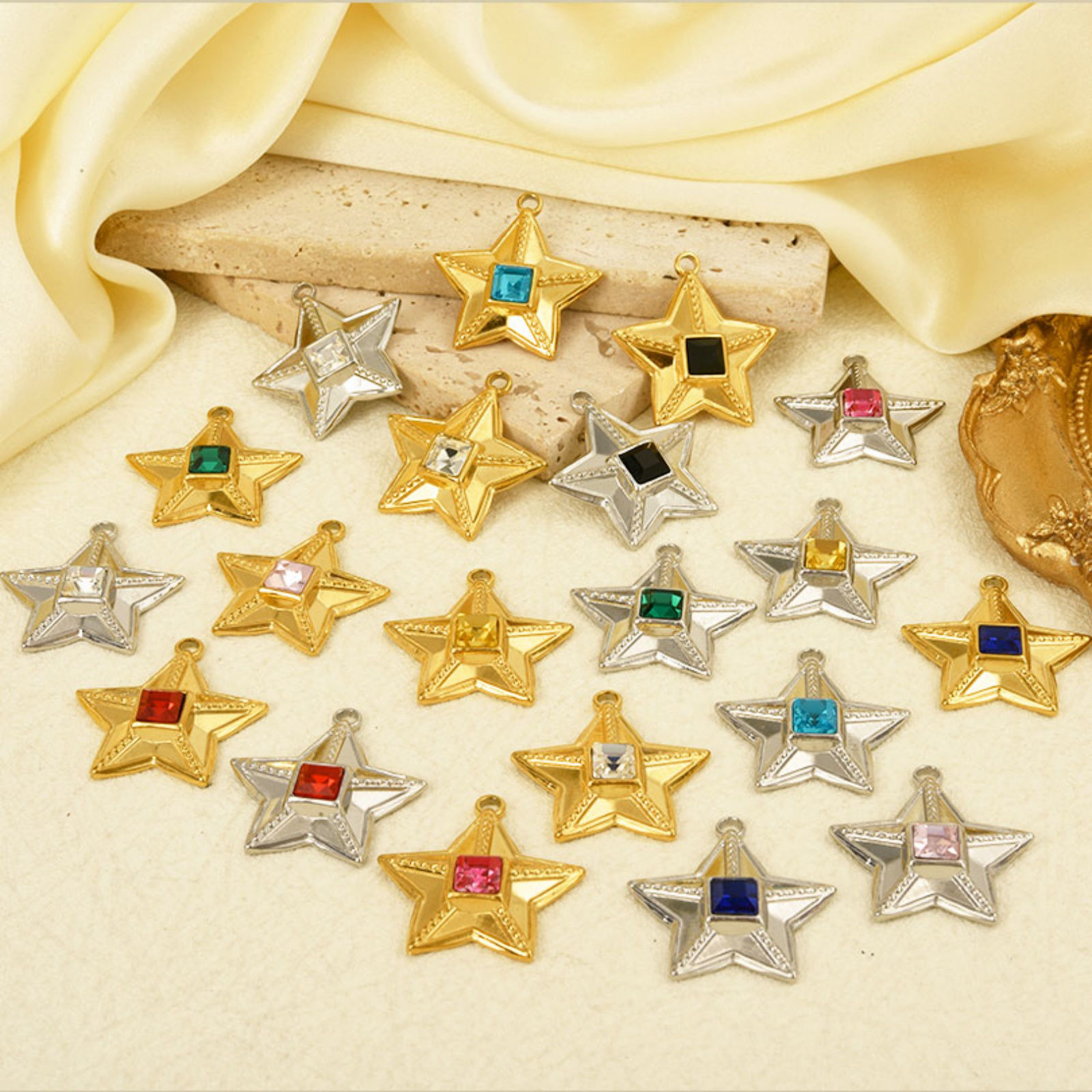 Immagine di 2 Pz 304 Acciaio Inossidabile Galassia Ciondoli Stella a Cinque Punte Multicolore Strass 25mm x 24mm