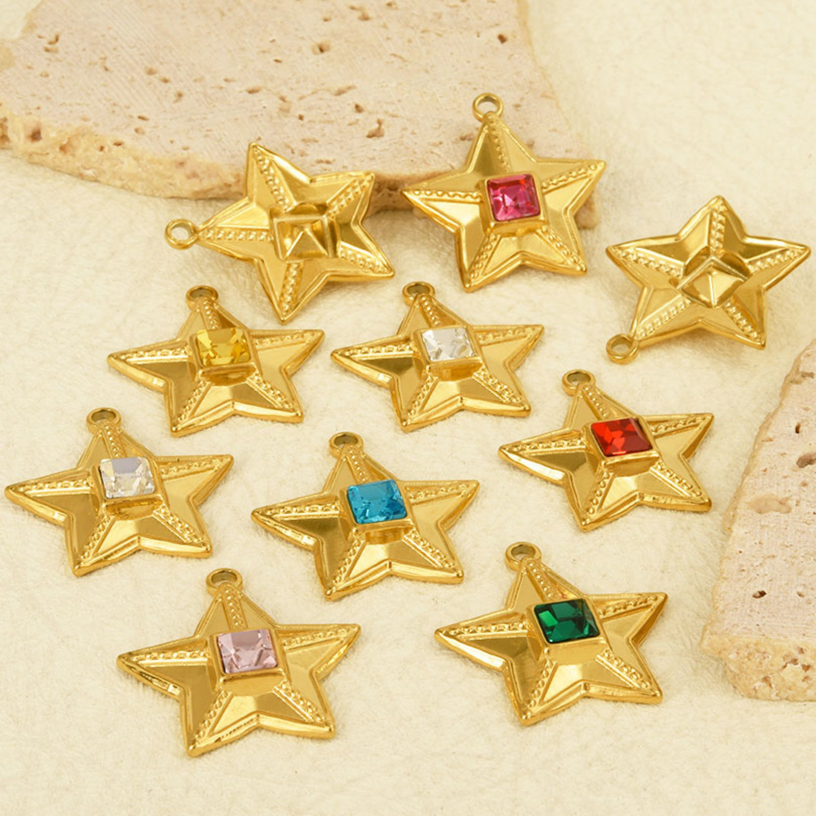 Immagine di 2 Pz 304 Acciaio Inossidabile Galassia Ciondoli Stella a Cinque Punte Multicolore Strass 25mm x 24mm