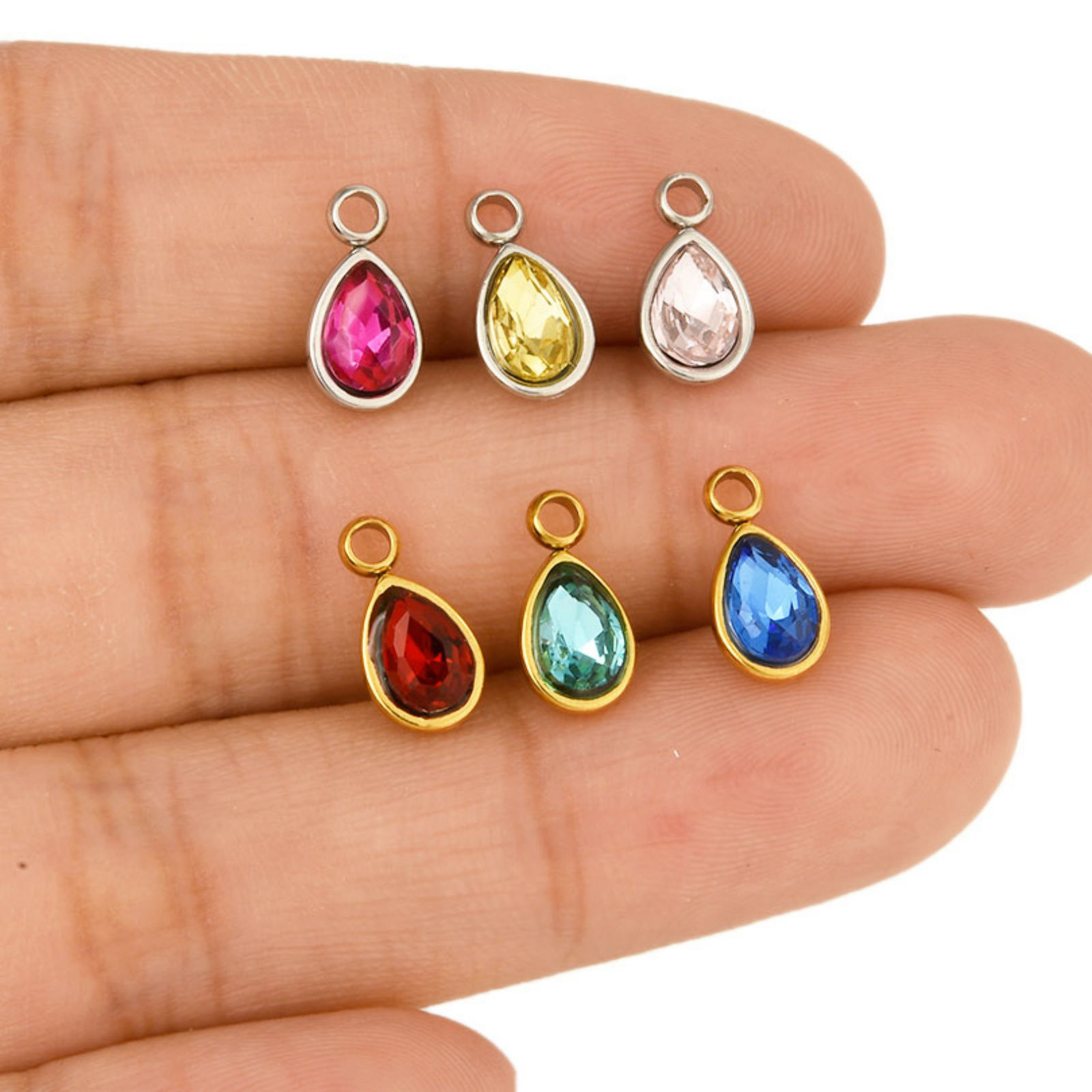 Immagine di 2 PCs 304 Stainless Steel & Rhinestone Charms Drop 10mm x 5mm