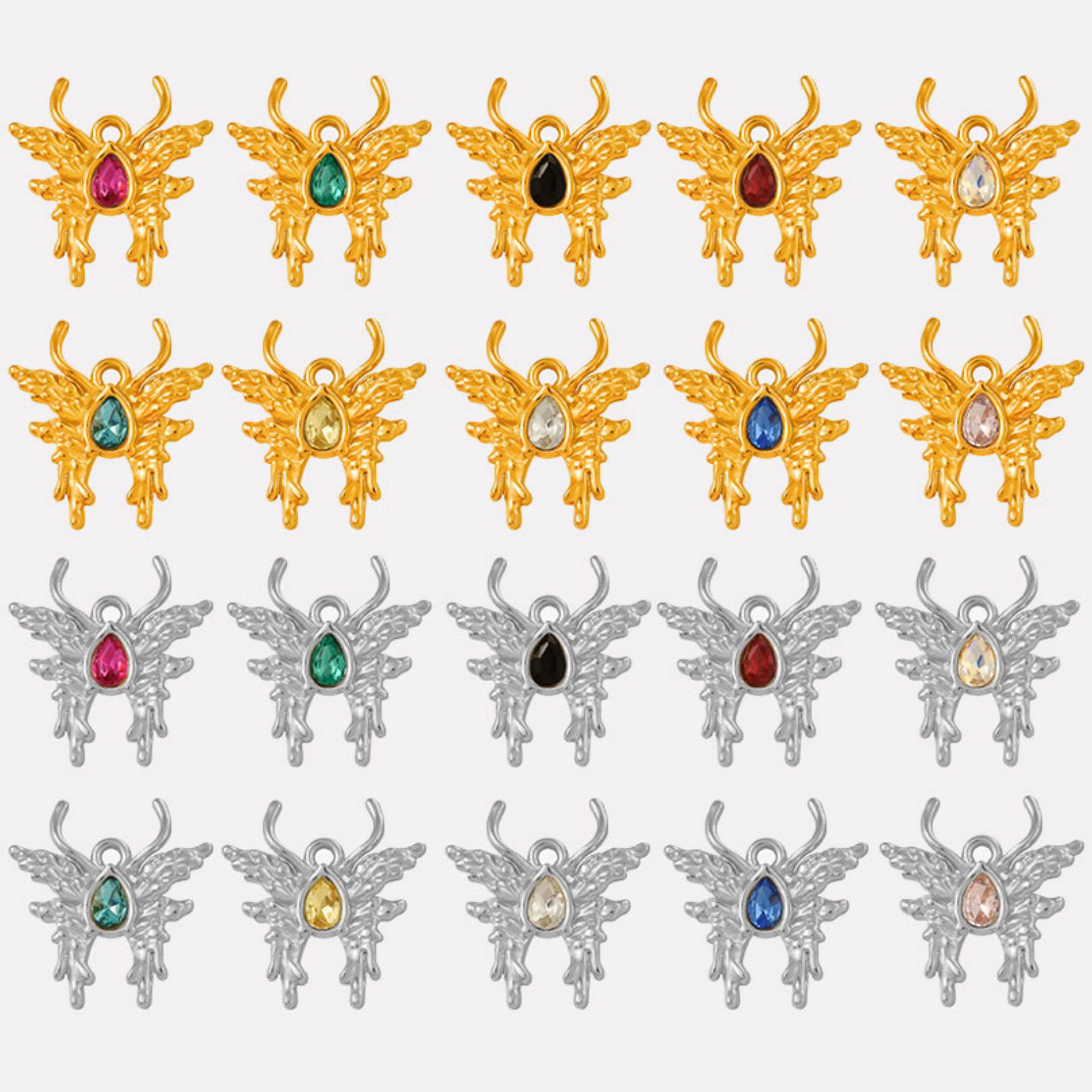 Immagine di 2 Pz 304 Acciaio Inossidabile Insetto Ciondoli Farfalla Multicolore Strass 24mm x 22mm