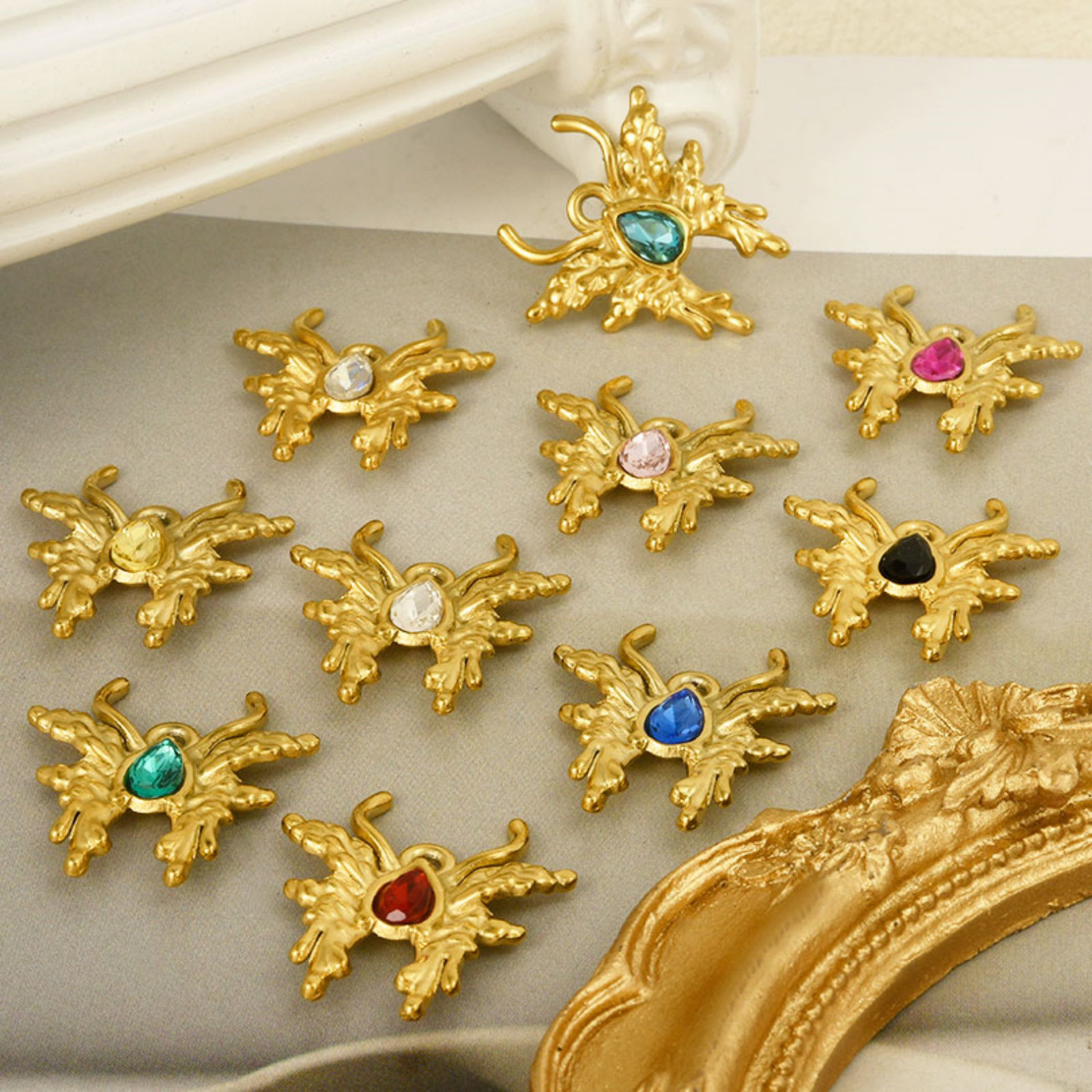 Immagine di 2 Pz 304 Acciaio Inossidabile Insetto Ciondoli Farfalla Multicolore Strass 24mm x 22mm