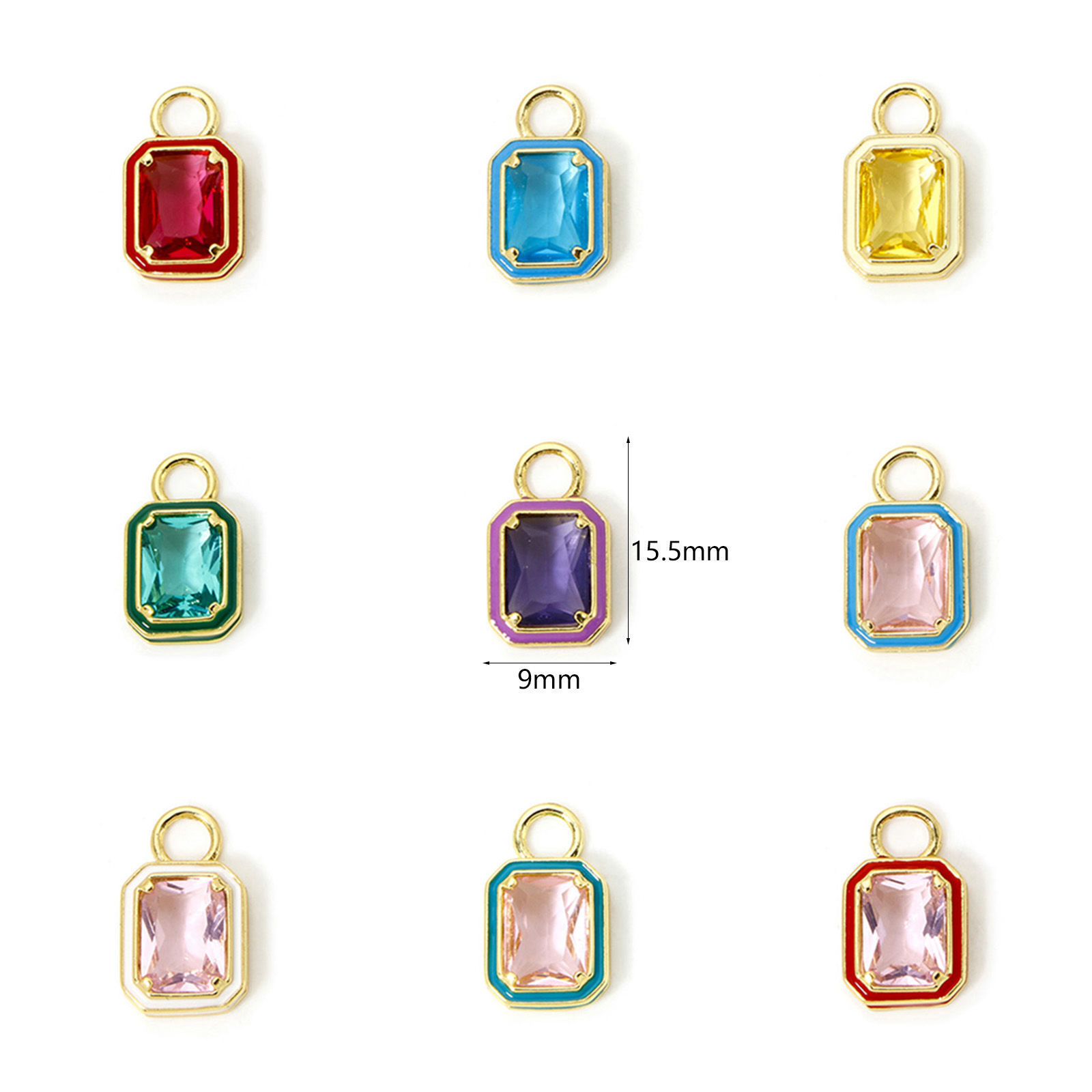Picture of Eco-friendly Brass Charms 18K Real Gold Plated Octagon Enamel Multicolor Rhinestone 15.5mm x 9mm