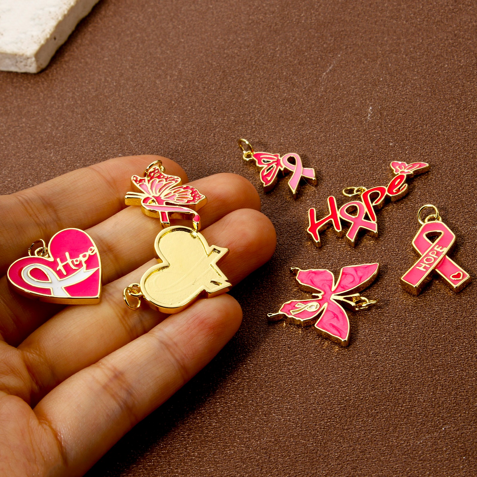 Immagine di 1 Piece Eco-friendly Brass Breast Cancer Awareness Pink Ribbon Theme Charms 18K Real Gold Plated Enamel