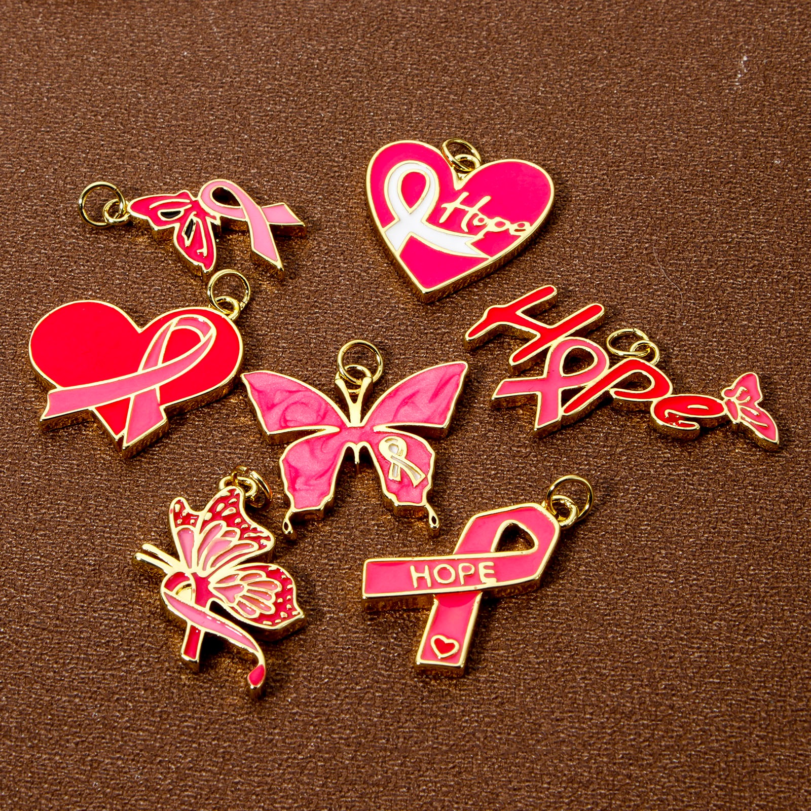 Immagine di 1 Piece Eco-friendly Brass Breast Cancer Awareness Pink Ribbon Theme Charms 18K Real Gold Plated Enamel