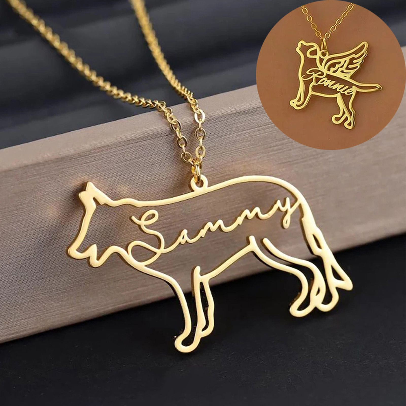 Bild von 304 Edelstahl Personalisierte Namenskette Personalisierter Buchstaben-Charm-Anhänger Hund Katze 45cm lang