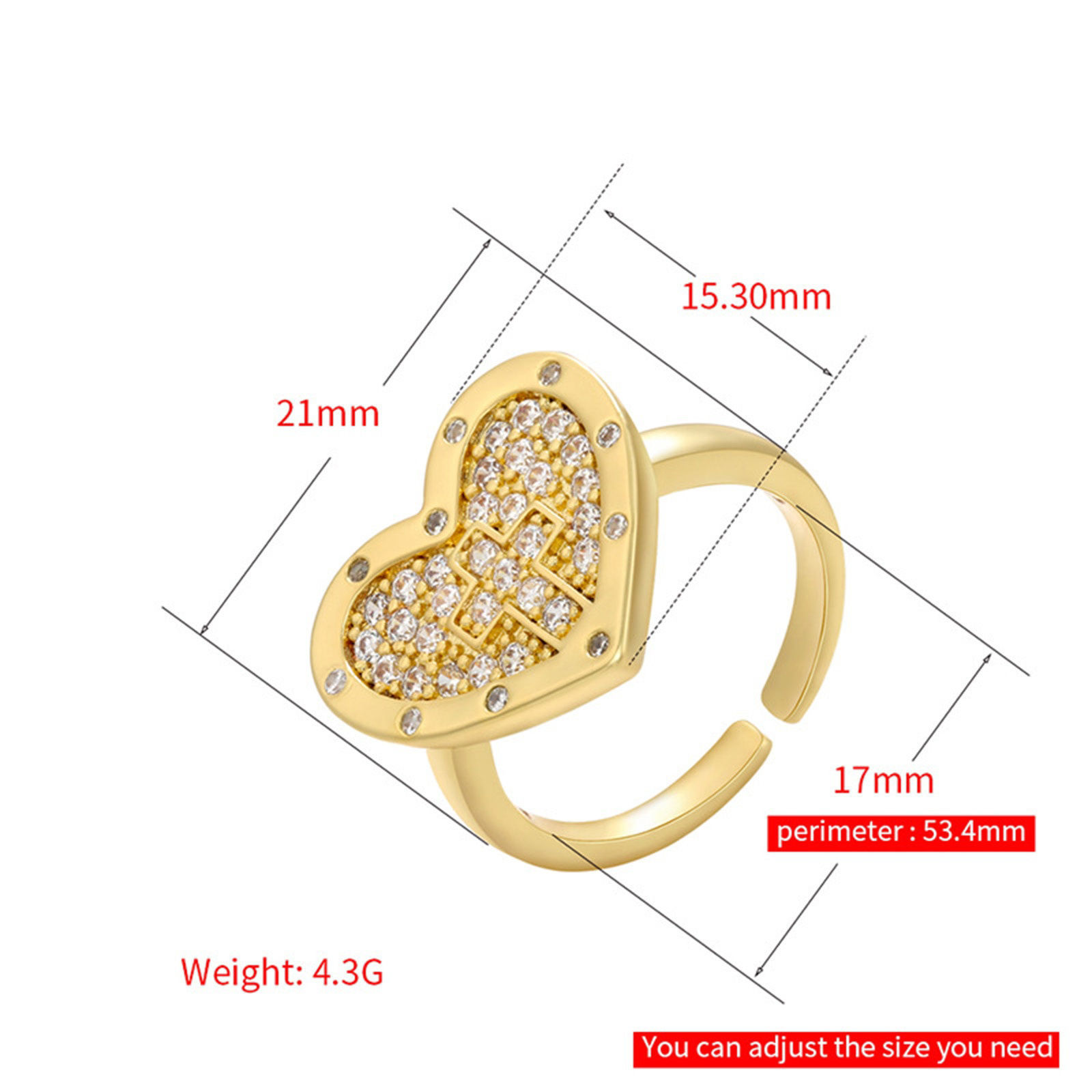 Bild von Messing Religiös Offen Ring Herz Kreuz Bunt Micro Pave Bunt Kubischer Zirkon 17mm (US Größe 6.5)