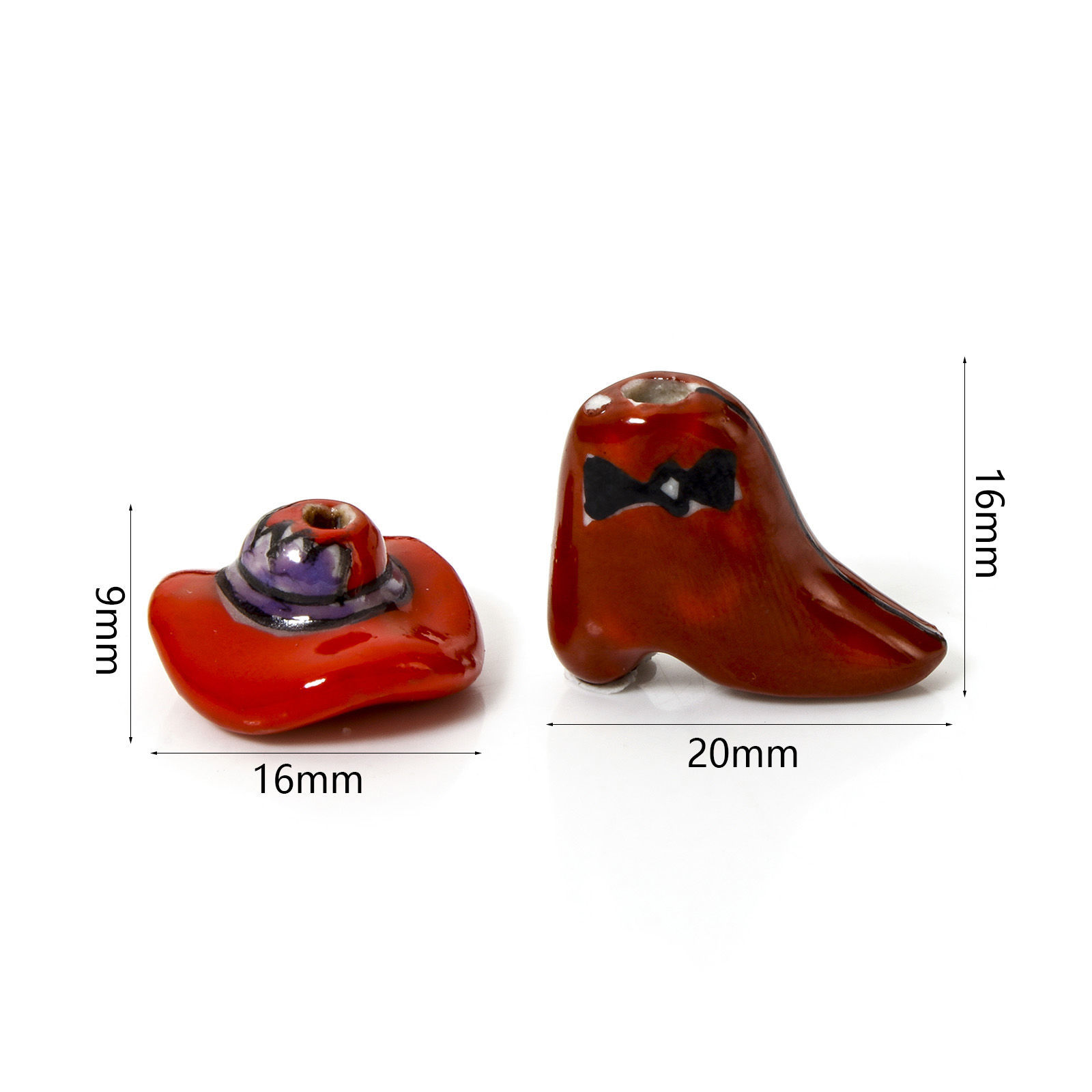 Immagine di 2 Pz Ceramica Cowboy dell'Ovest Diatanziale Perline per la Creazione di Gioielli con Fai-da-te Stivale Multicolore Cappello Disegno Circa 3D