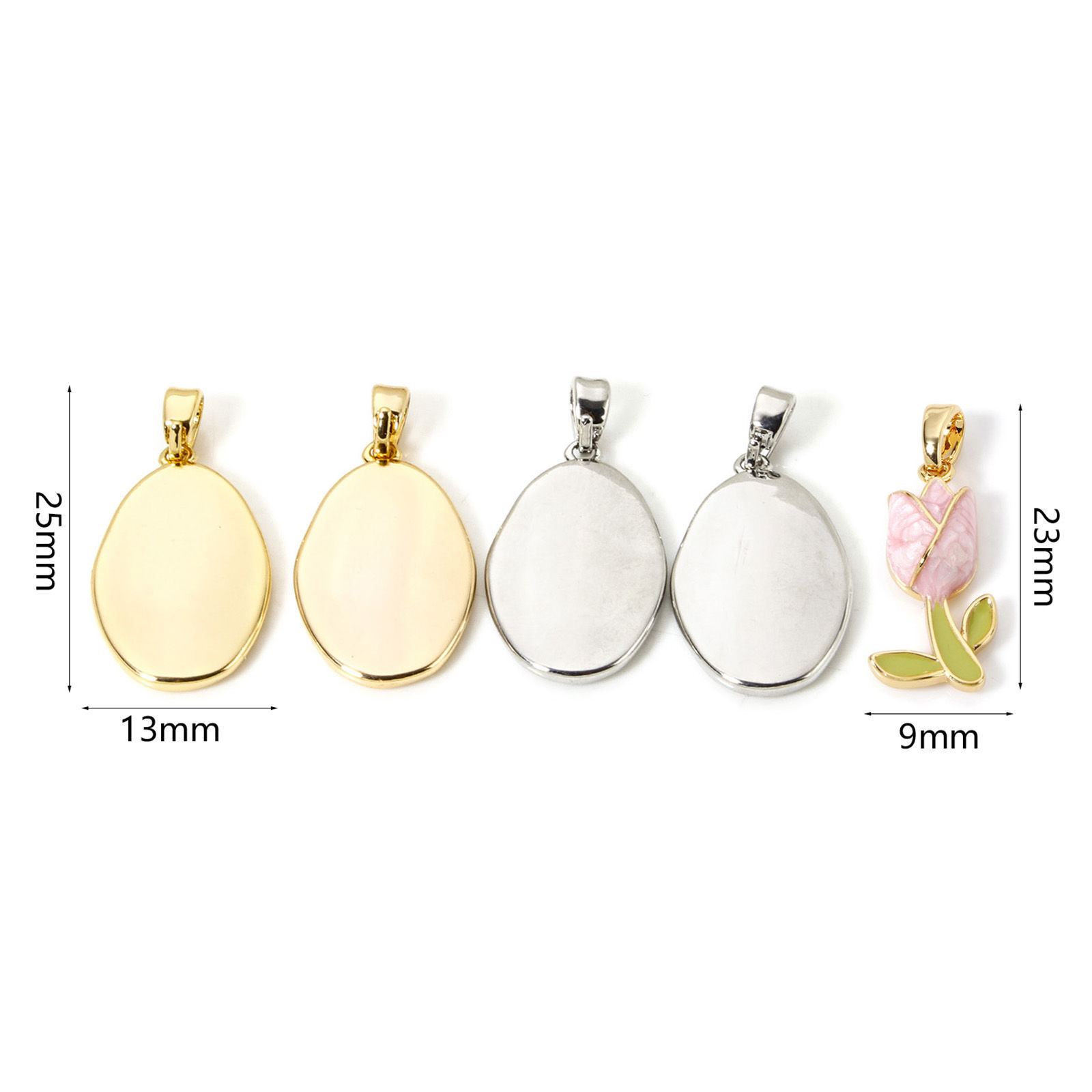 Picture of Eco-friendly Brass Charm Pendant Real Gold Plated Enamel Oval Tulip Flower Enamel
