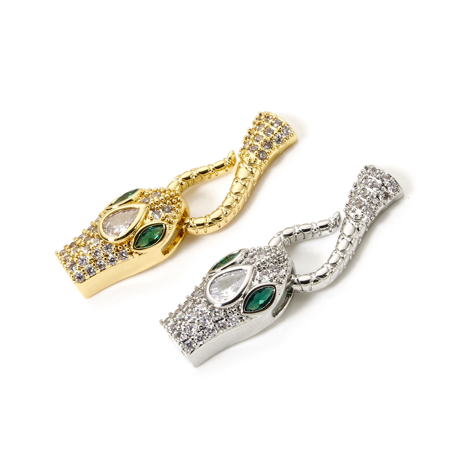 Bild von Umweltfreundlich Messing Hakenverschluss Schlange Echtgold plattiert Klar Zirkonia 38mm x 11mm