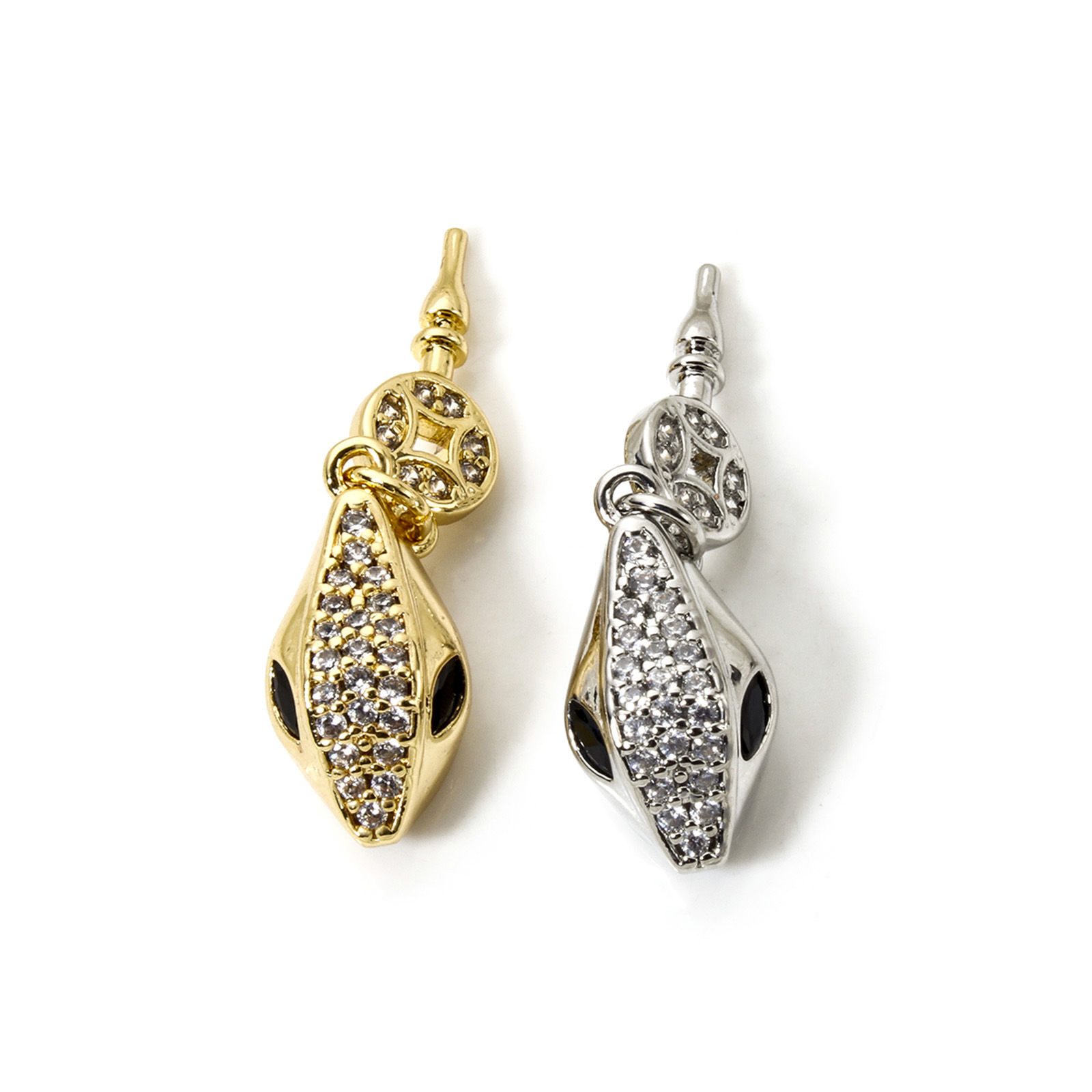 Picture of Eco-friendly Brass Push In Snap Lock Clasps Snake Animal Real Gold Plated Clear Cubic Zirconia
