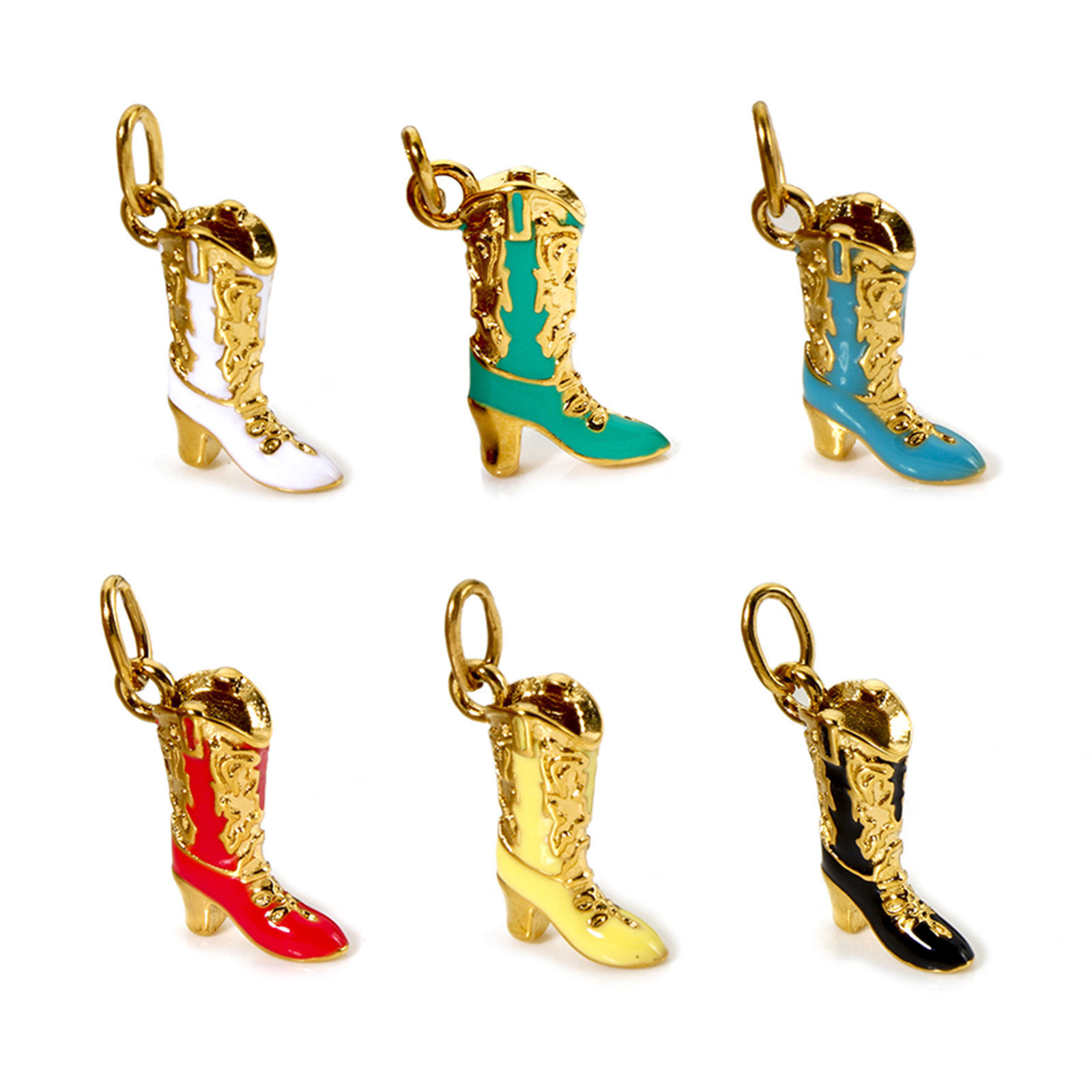 Immagine di 1 Pz Placcatura Sottovuoto PVD Ecologica 304 Acciaio Inossidabile Cowboy dell'Ovest Ciondoli Stivale 14K Vero Oro Placcato ( Può tenere Smalto 23mm x 15mm