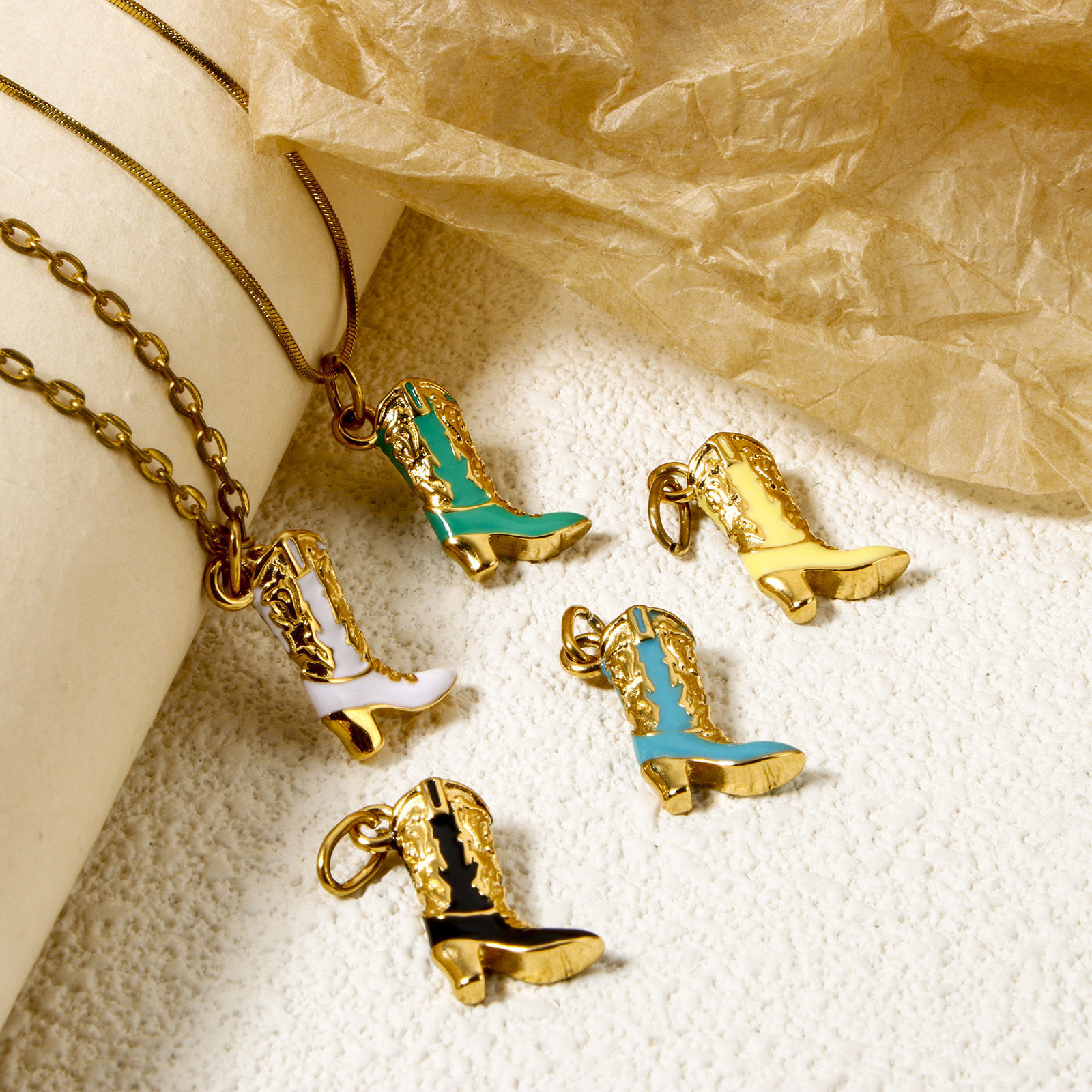 Immagine di 1 Pz Placcatura Sottovuoto PVD Ecologica 304 Acciaio Inossidabile Cowboy dell'Ovest Ciondoli Stivale 14K Vero Oro Placcato ( Può tenere Smalto 23mm x 15mm