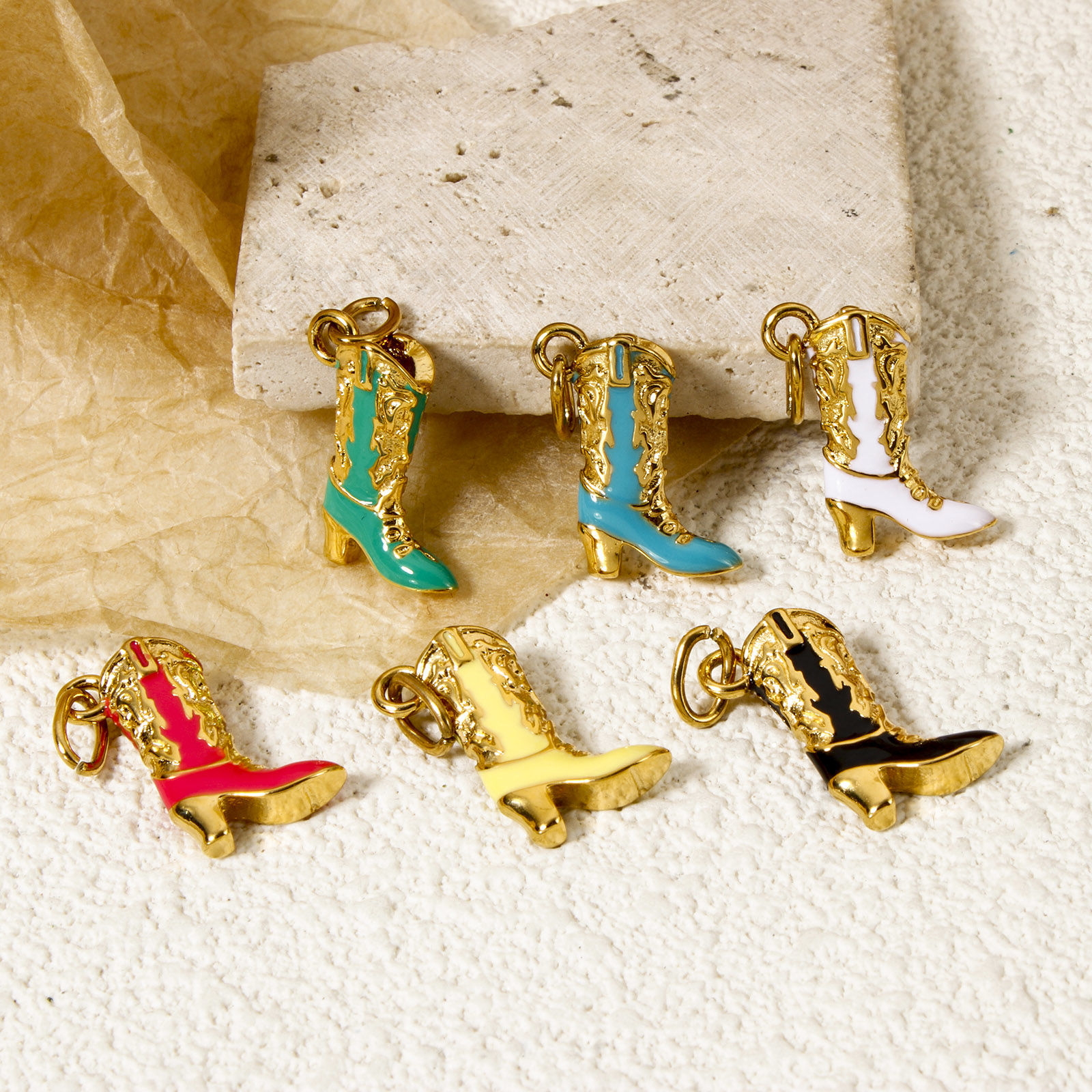 Immagine di 1 Pz Placcatura Sottovuoto PVD Ecologica 304 Acciaio Inossidabile Cowboy dell'Ovest Ciondoli Stivale 14K Vero Oro Placcato ( Può tenere Smalto 23mm x 15mm