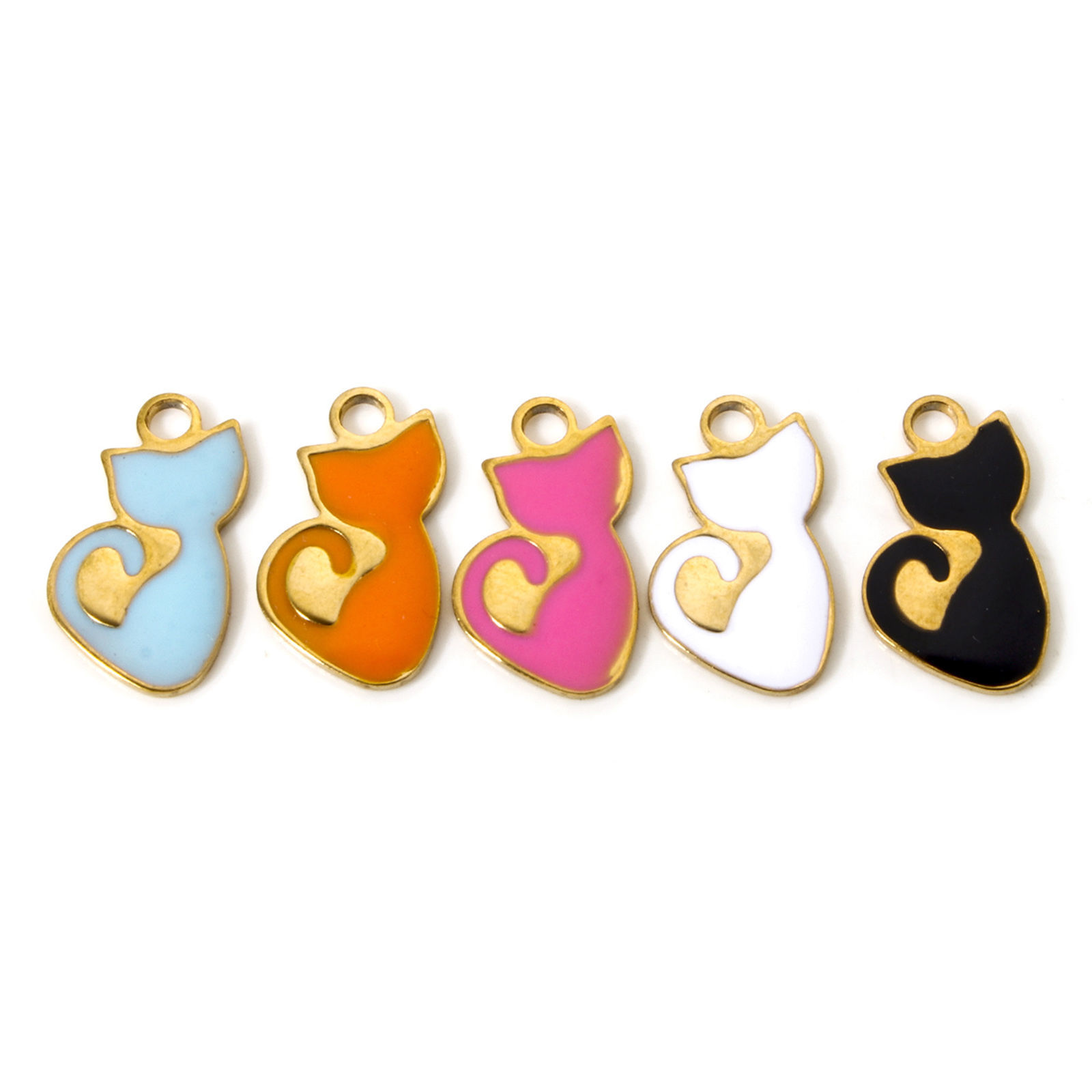 Picture of Vacuum Plating Pet Silhouette Charms 18K Gold Plated Enamel Cat Animal 15mm x 8mm