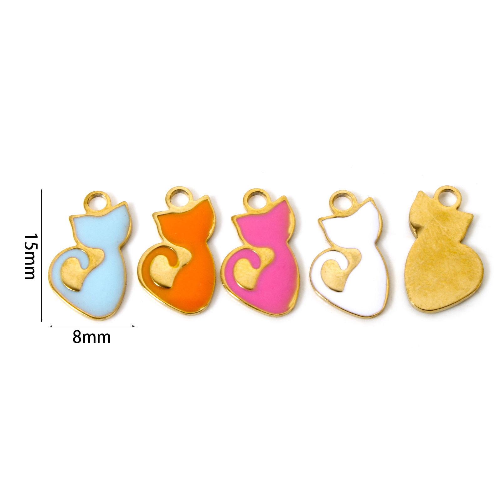 Picture of Vacuum Plating Pet Silhouette Charms 18K Gold Plated Enamel Cat Animal 15mm x 8mm