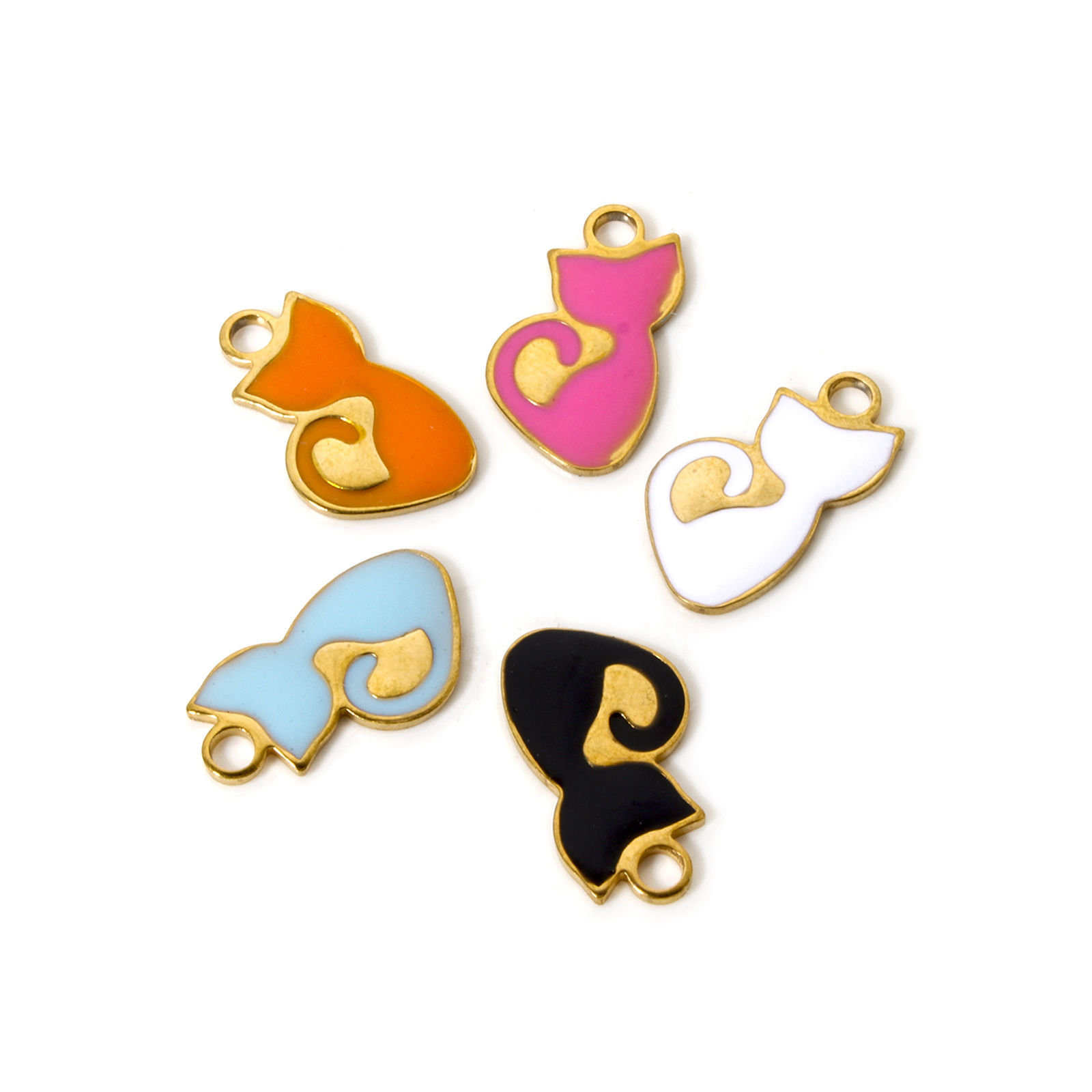 Picture of Vacuum Plating Pet Silhouette Charms 18K Gold Plated Enamel Cat Animal 15mm x 8mm