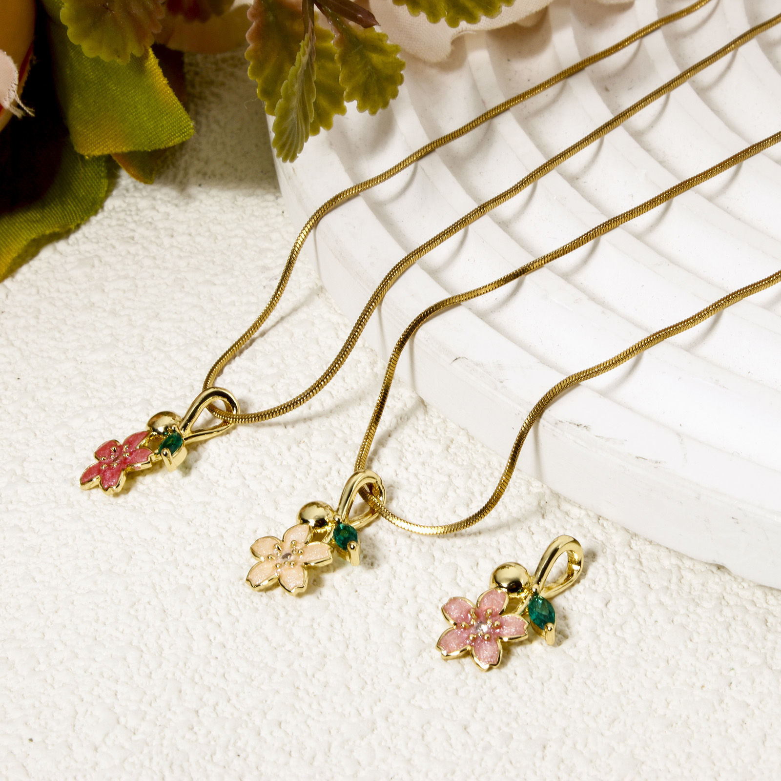 Picture of Eco-friendly Brass Flora Collection Charms 18K Real Gold Plated Multicolor Flower Enamel Green Rhinestone 19mm x 11mm