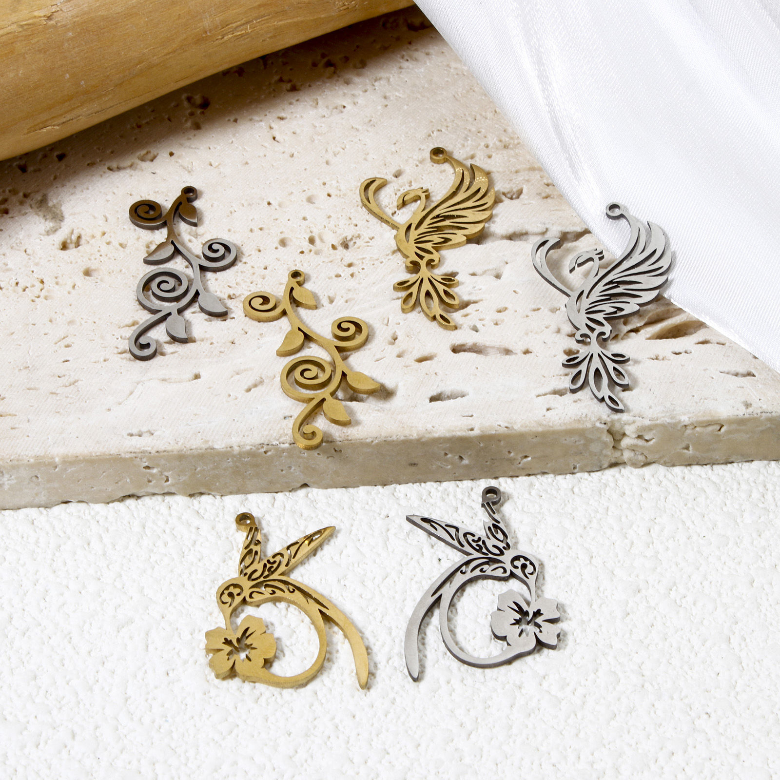 Bild von Umweltfreundlich 304 Edelstahl Charms Phönix Bunt Blumenrattan Hohl