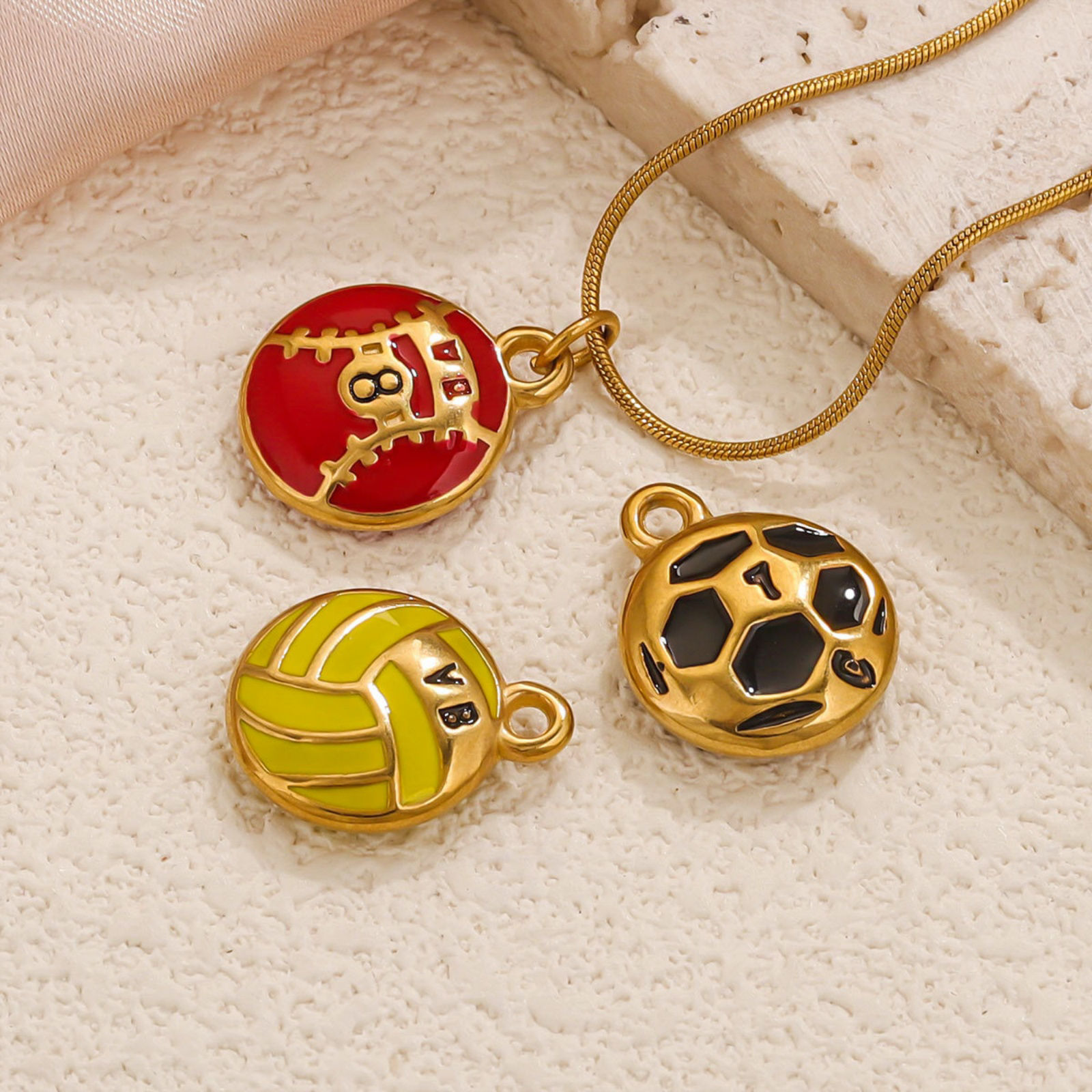 Picture of Eco-friendly PVD Vacuum Plating 304 Stainless Steel Charms 18K Gold Plated Volleyball Enamel 17mm x 14mm